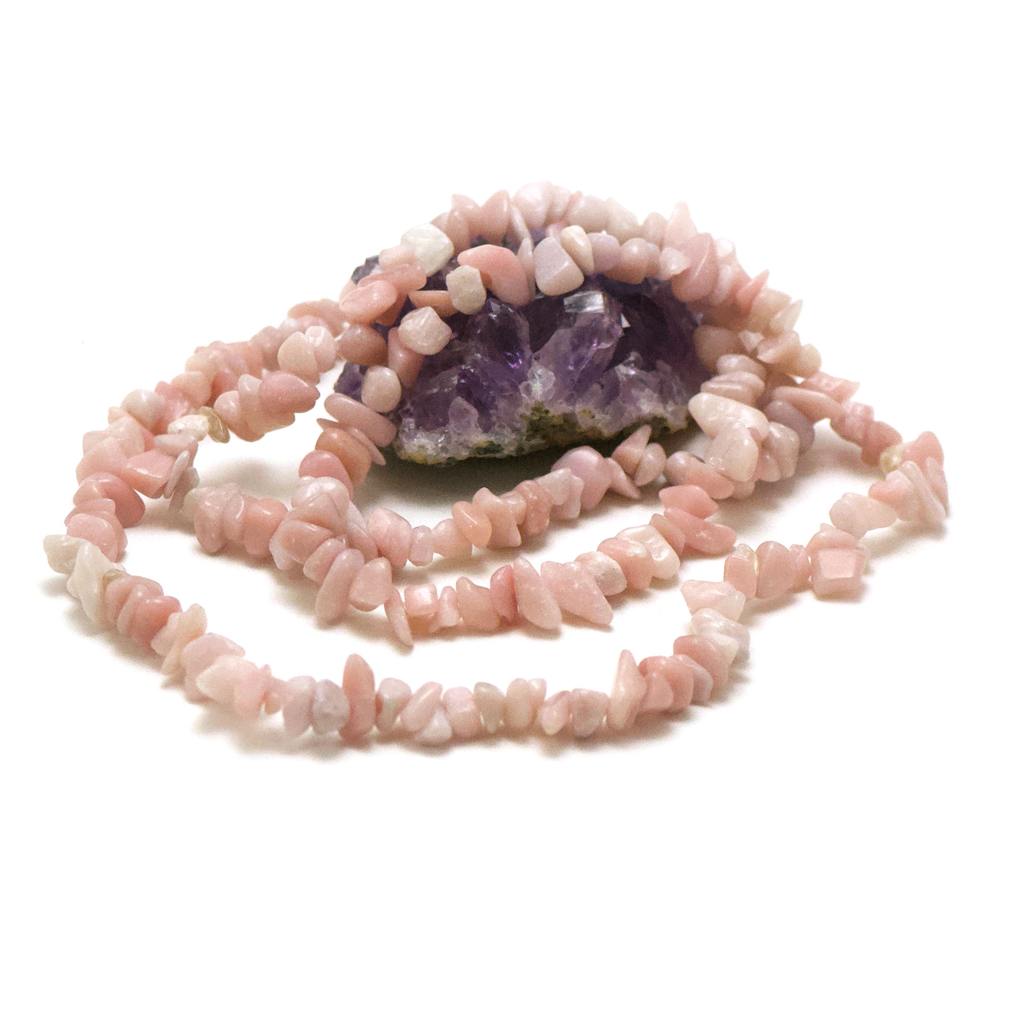 fil 84 cm env 300 perles de opale rose des andes chips, pierre naturelle
