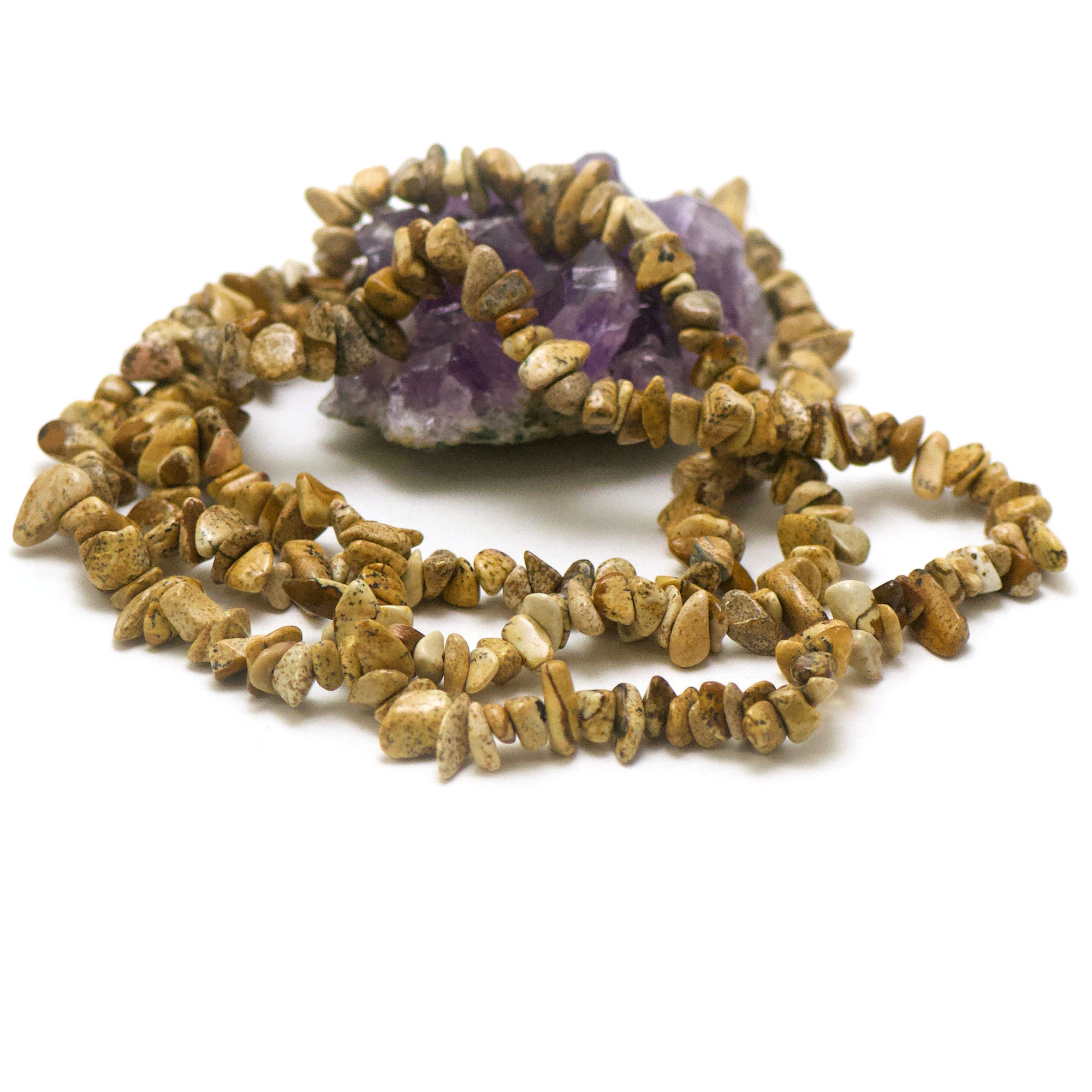 fil 84 cm env 300 perles de jaspe paysage chips, pierre naturelle