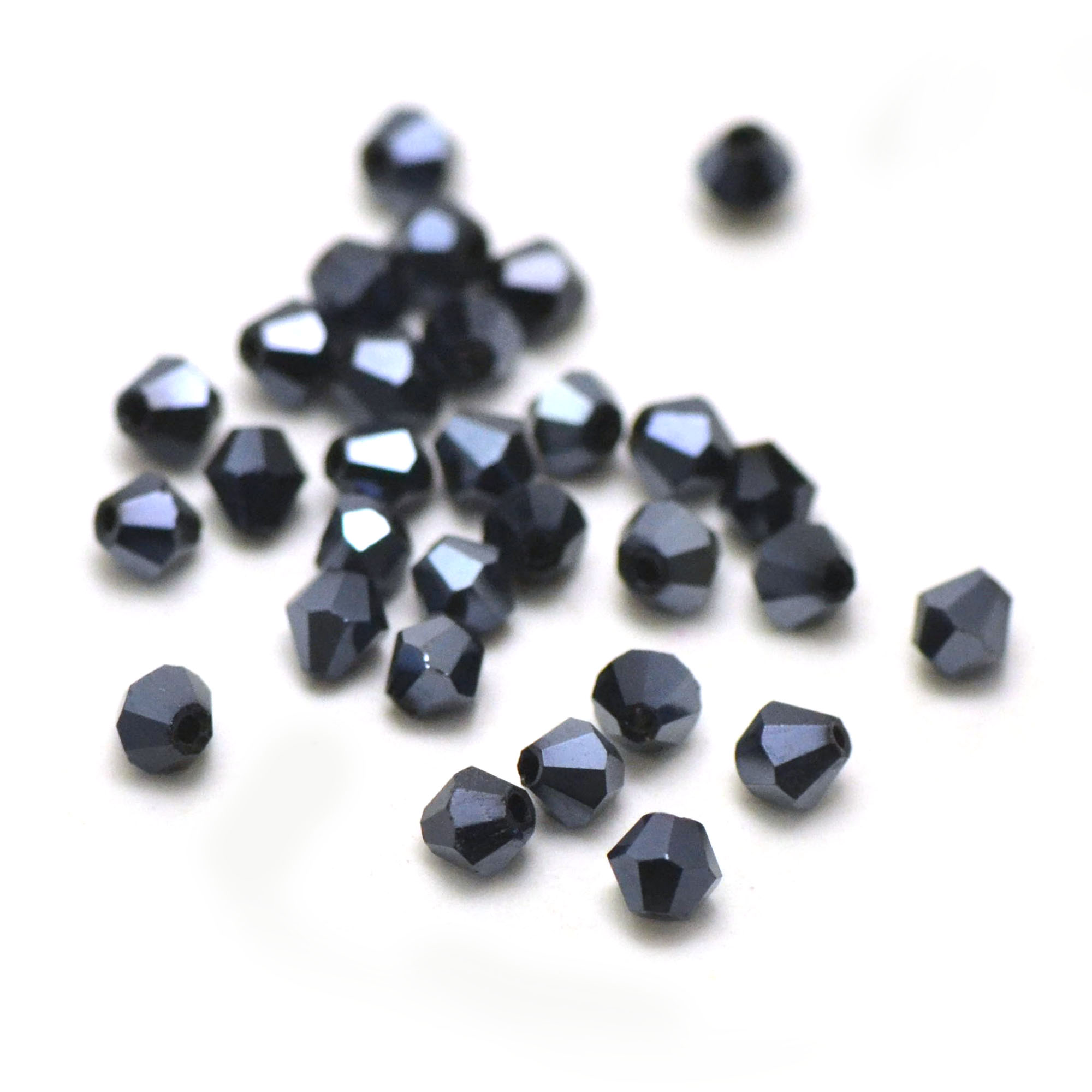 30 perles de cristal toupie 4x4 mm, bleu nuit