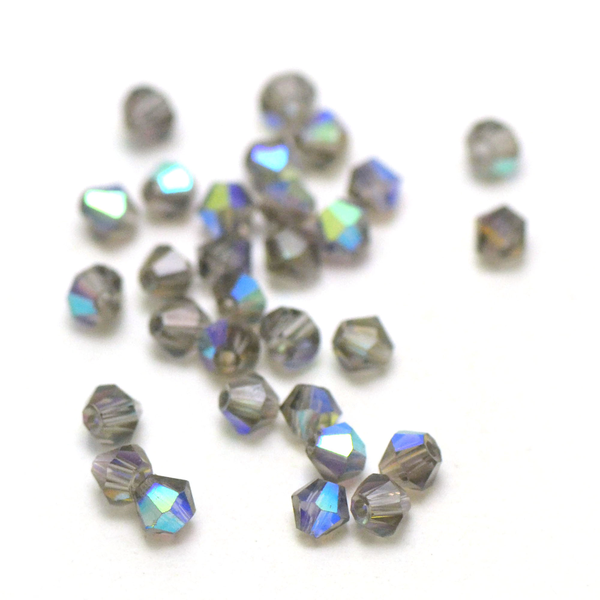 30 perles de cristal toupie 4x4 mm, gris irisé bleu