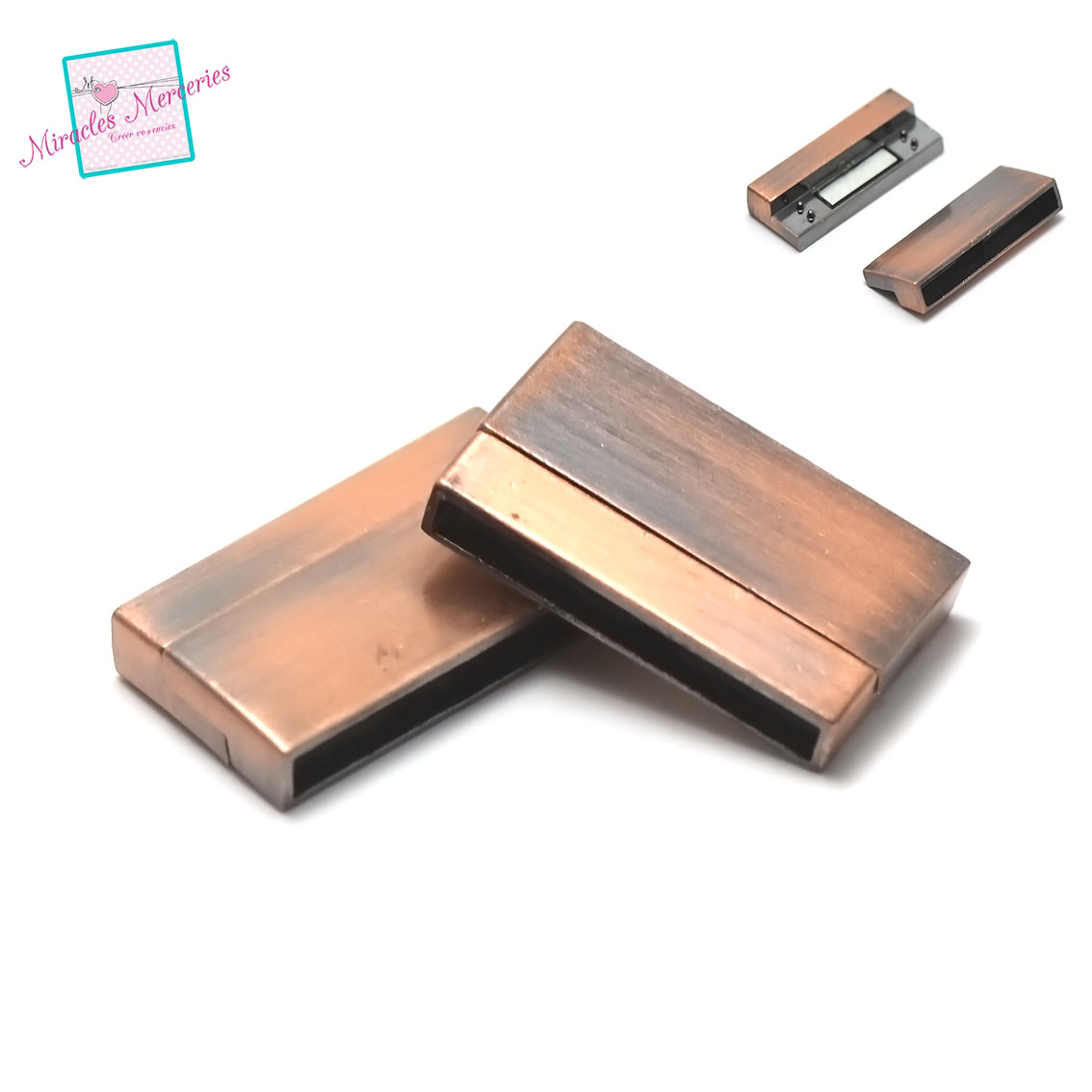 1 fermoirs magnétiques 33x19x6 mm ,012,cuivre,pour cuir et cordon