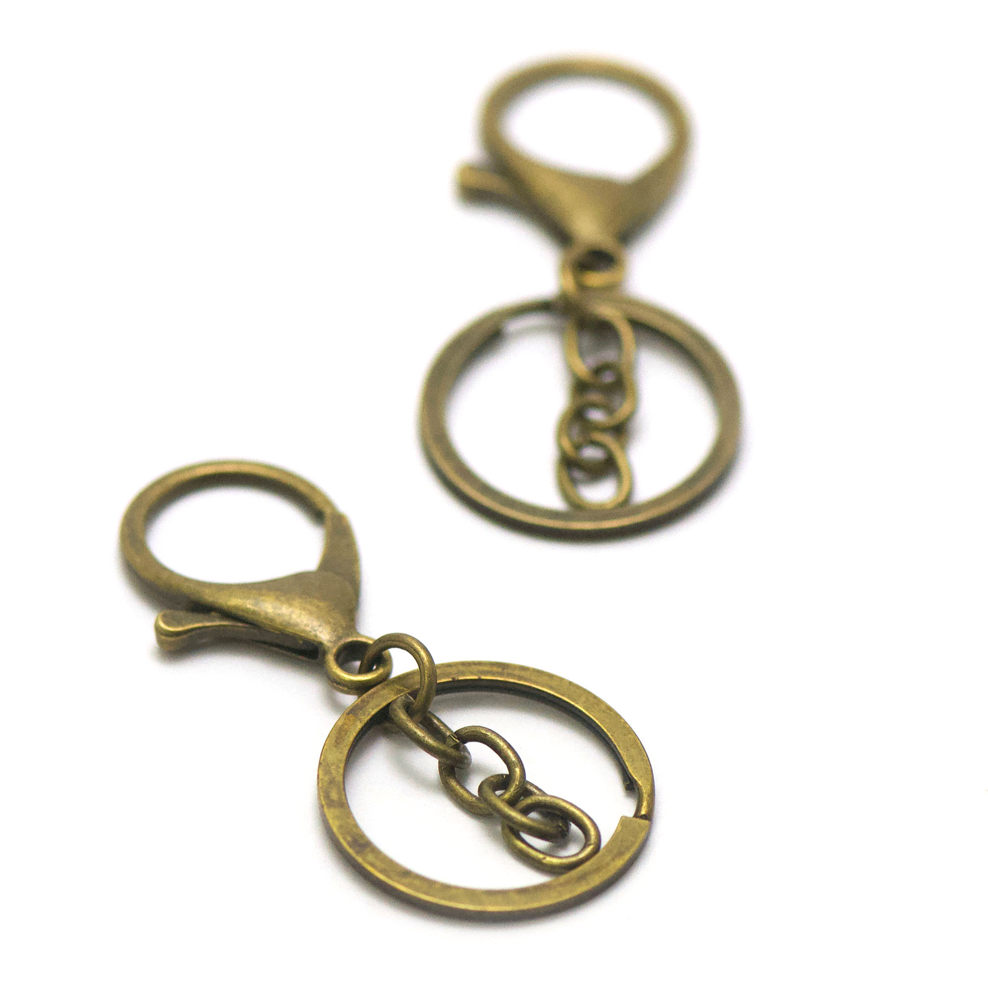 4 set porte-clé mousquetons/anneaux/chaînette, bronze