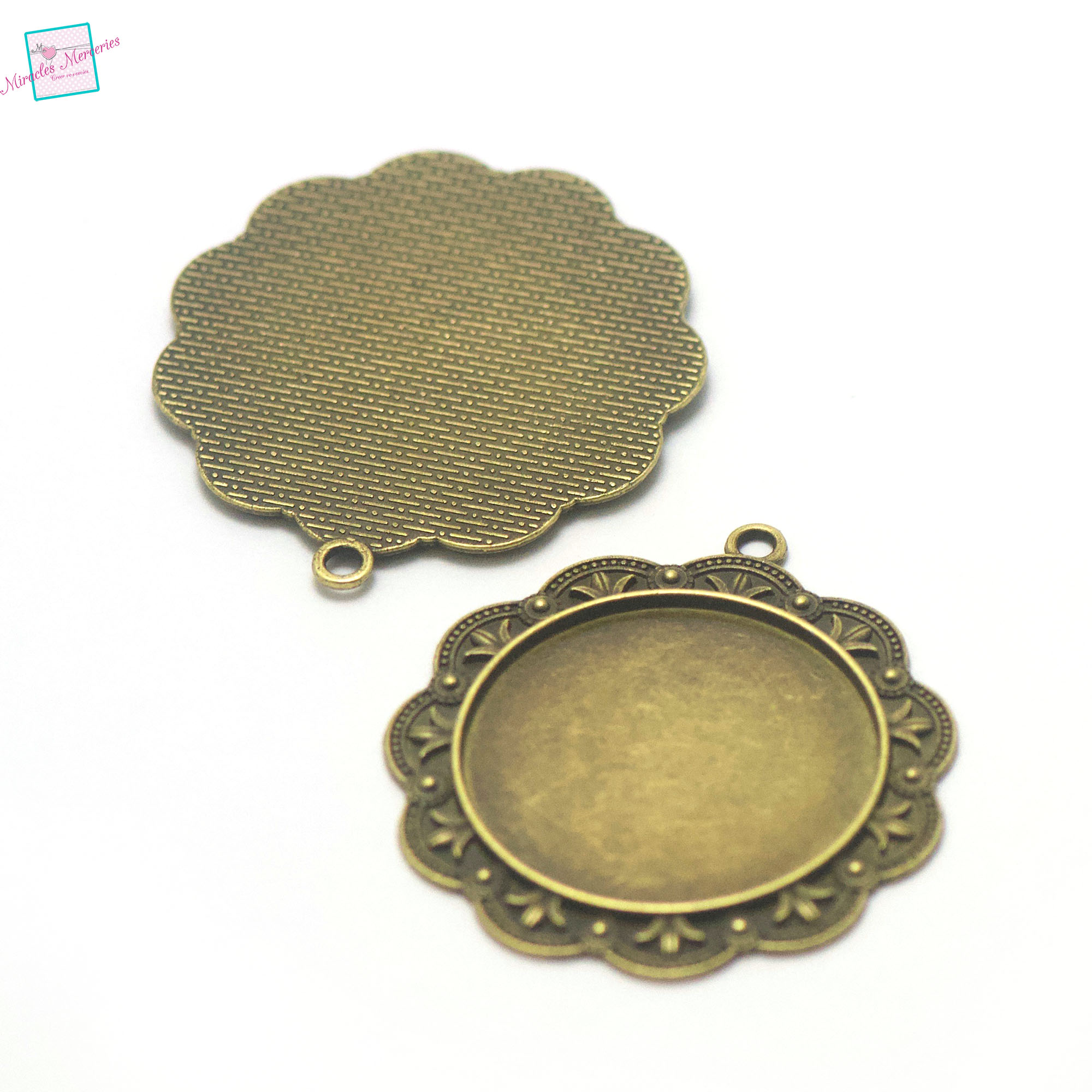 2 supports cabochon pendentif grande ronde 35 mm 012, bronze