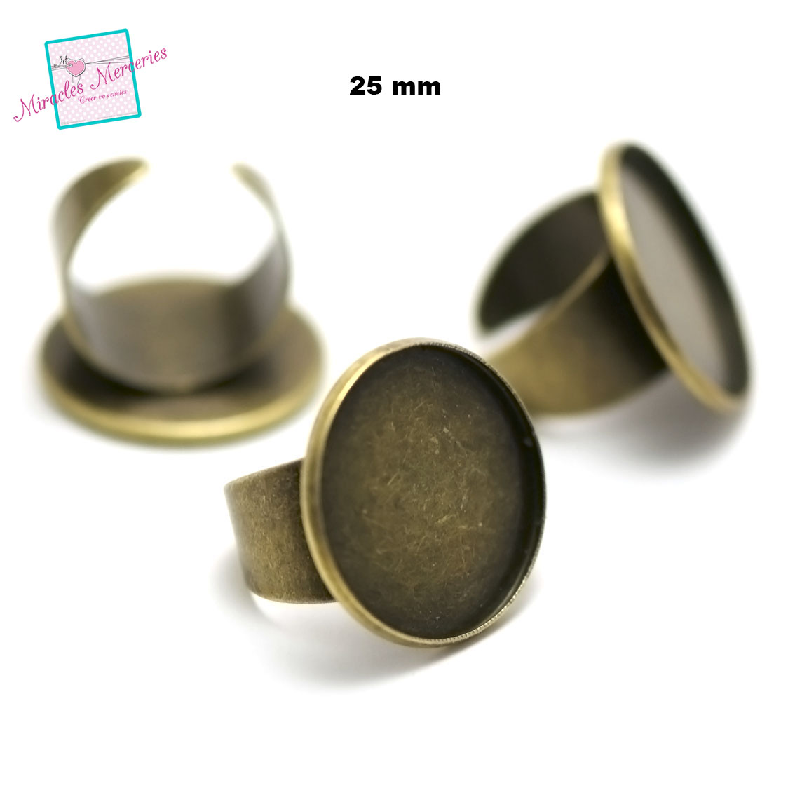 4 supports cabochons bague ronde 25 mm anneaux large, bronze
