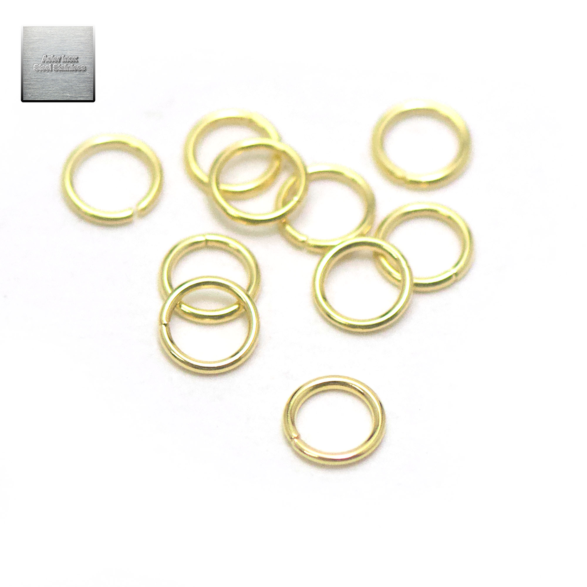 50 anneaux brisés en acier inox doré 5x0,7 mm, steel stainless
