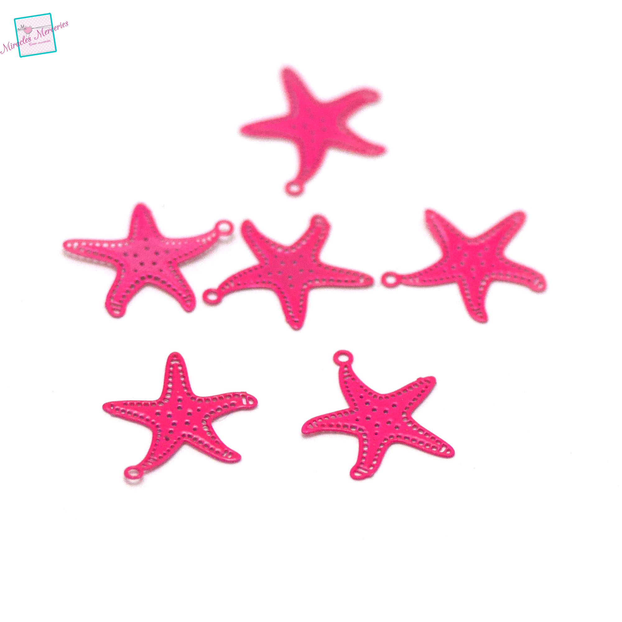 10 estampes/pendentif filigranes métal étoile de mer 16x15 mm, laqué fuchsia 031