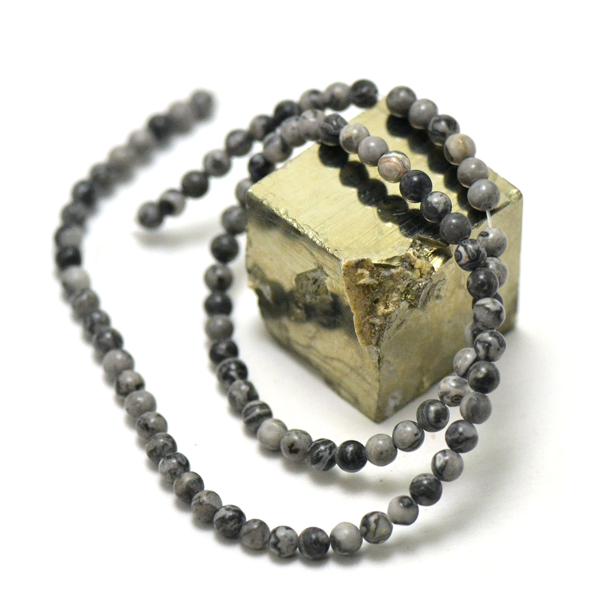 fil de 39 cm perles de Pinolite ronde 4 mm, pierre naturelle