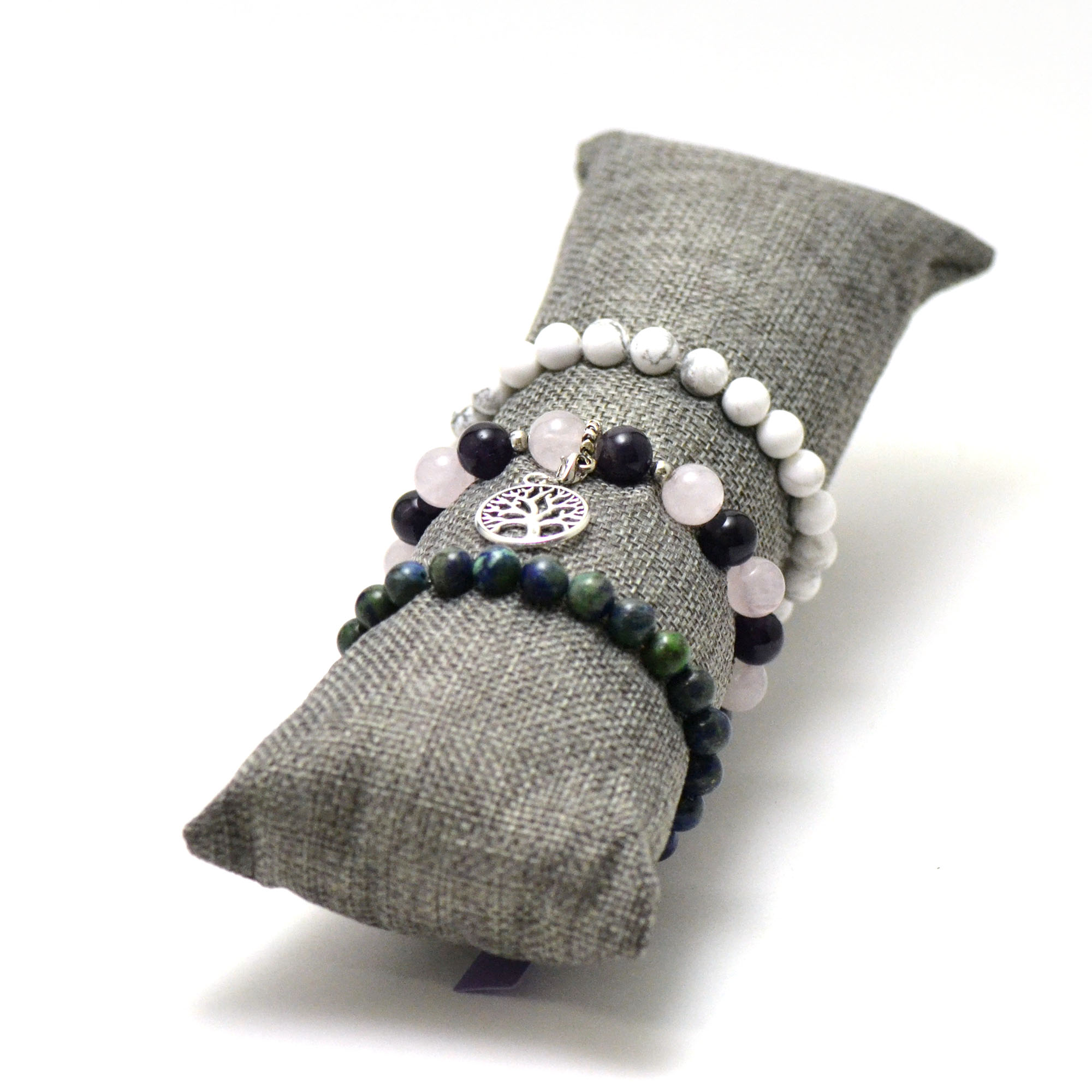 1 présentoir ou coussin long porte bijoux pour bracelet, gris lin