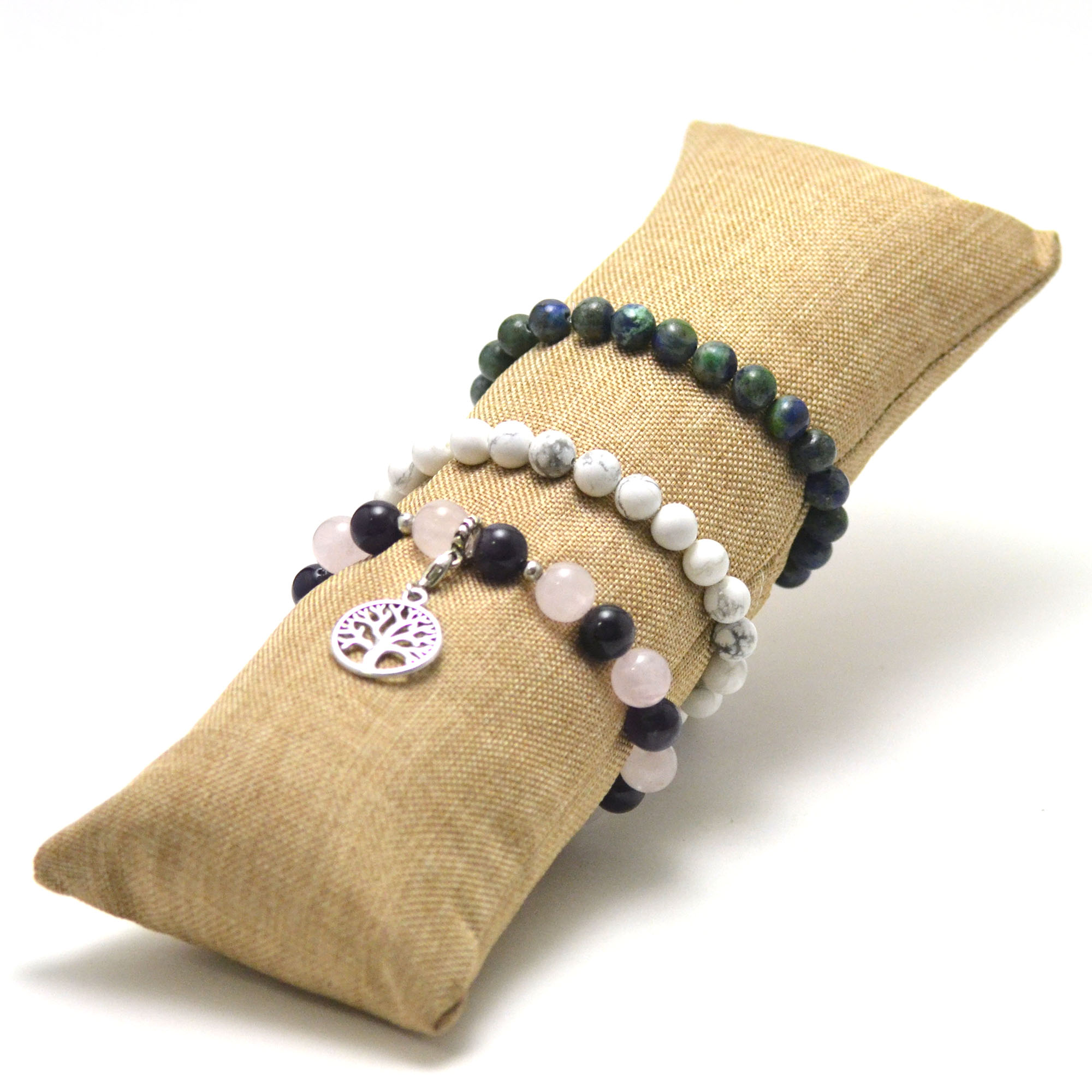 1 présentoir ou coussin long porte bijoux pour bracelet, beige lin