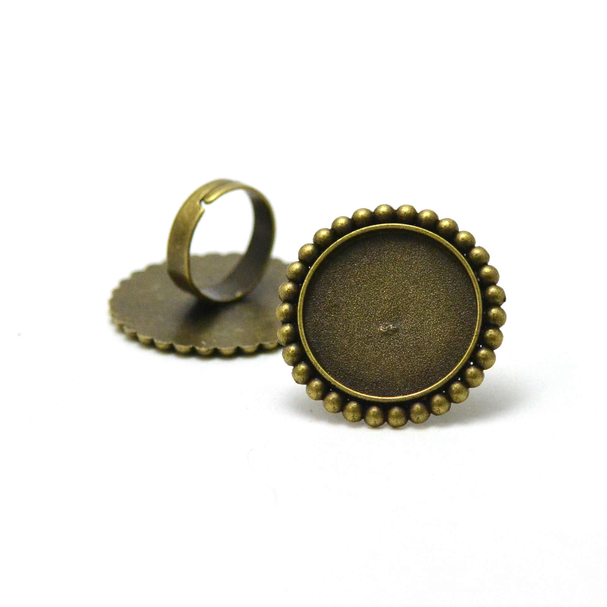 2 supports cabochons bague 25 mm ronde 016, bronze
