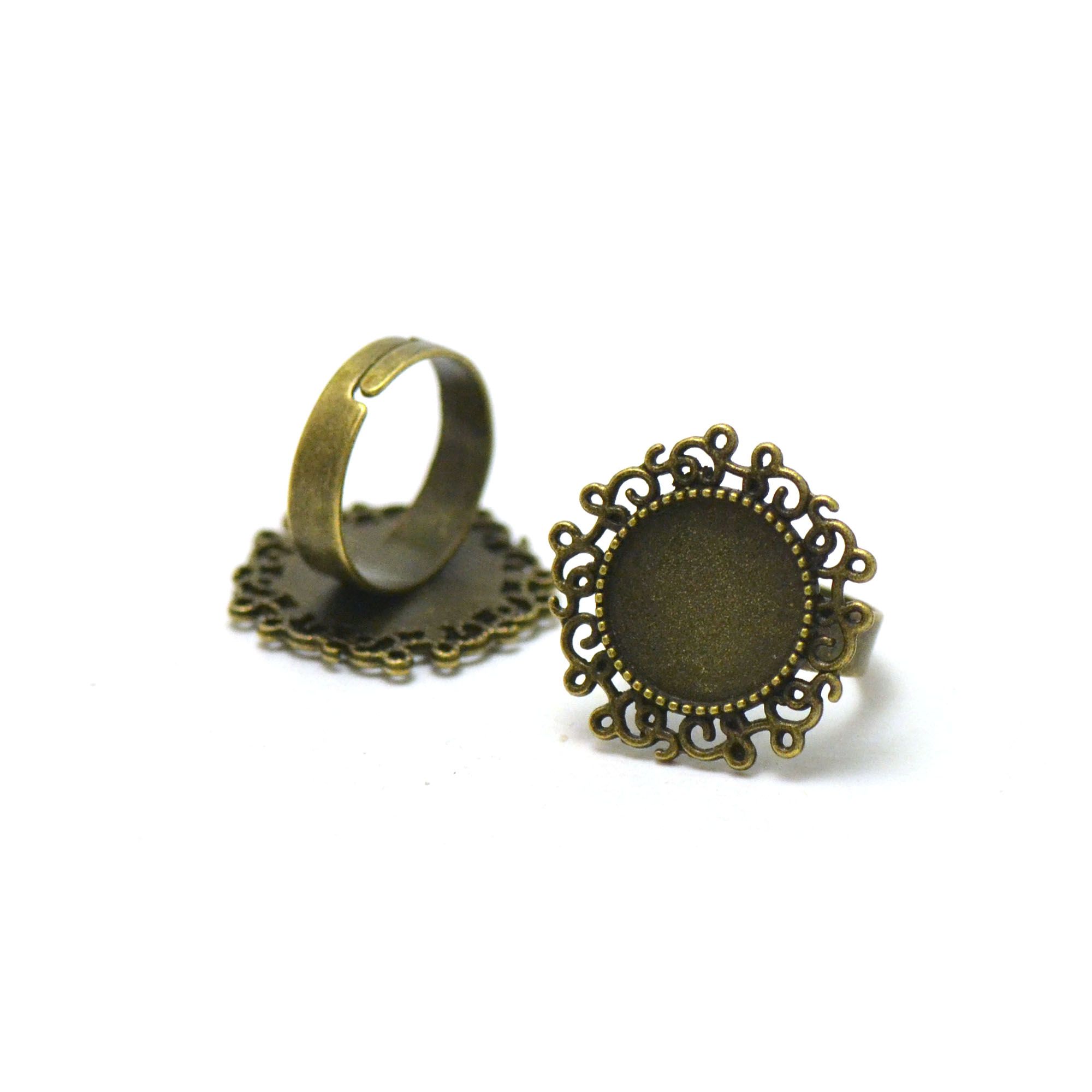 2 supports cabochons bague 14 mm ronde 018, bronze
