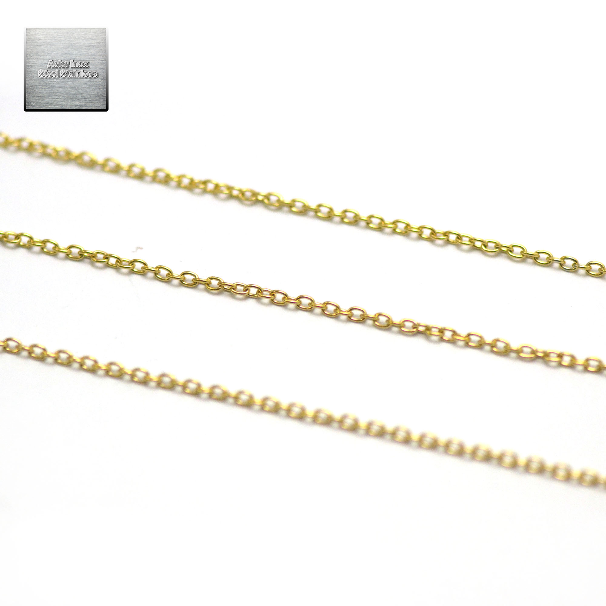 Acier inox doré: 1 m chaîne oval 2x1,5 mm , steel stainless 06