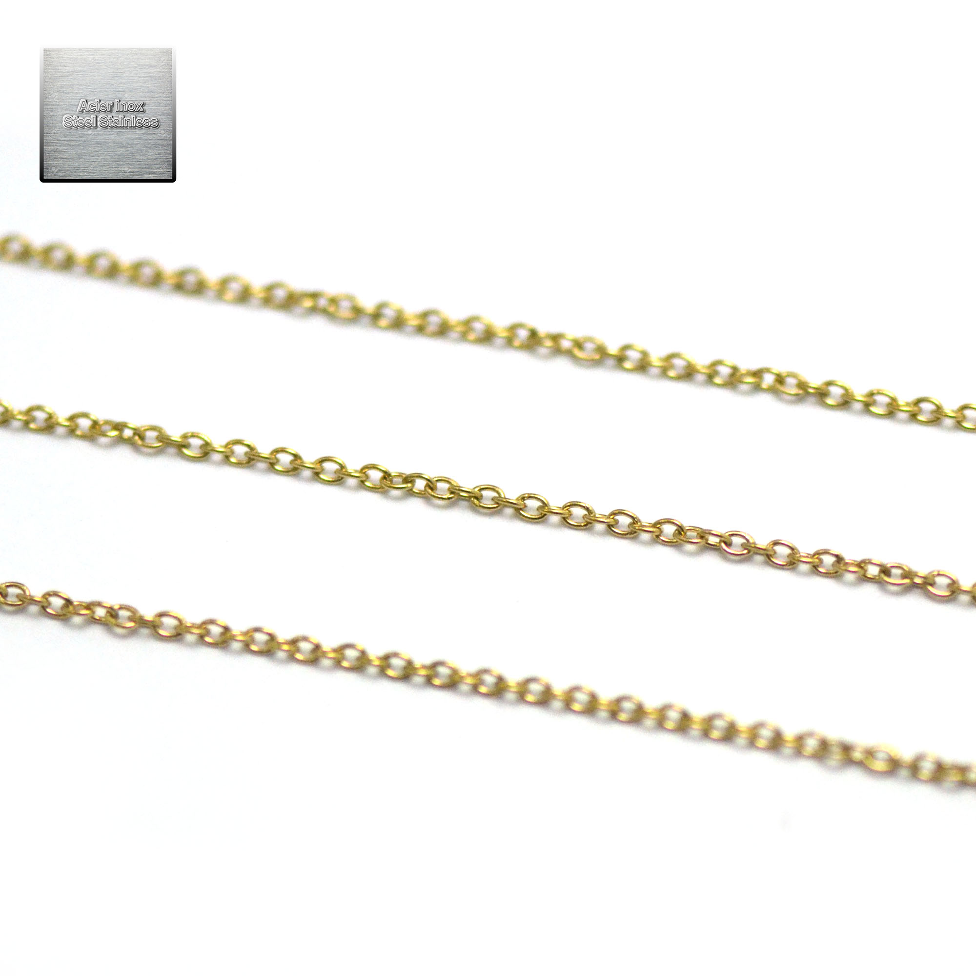 Acier inox doré : 1 m chaîne oval 2,5x2 mm, steel stainless 05