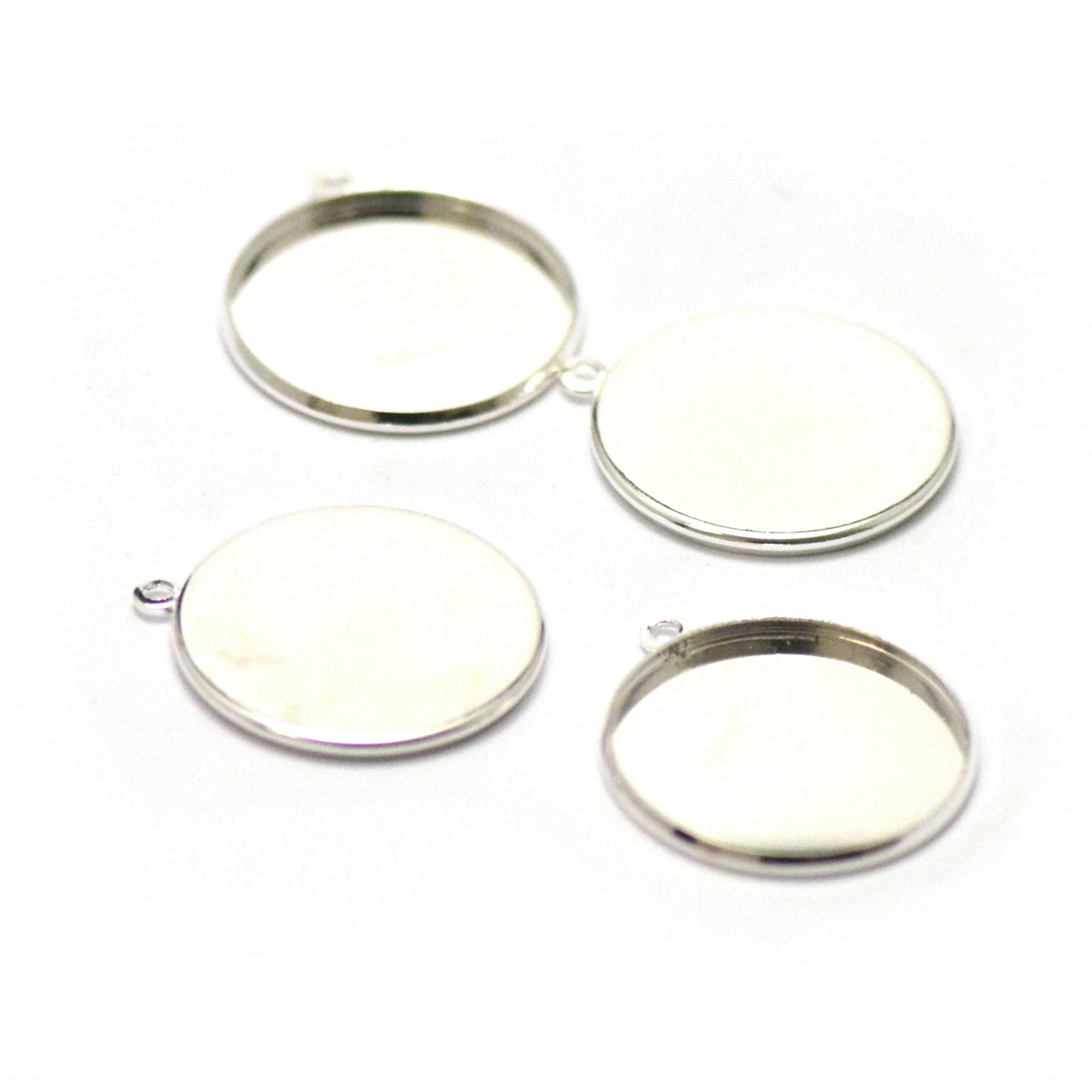 4 supports cabochon pendentif ronde 25 mm, argenté clair