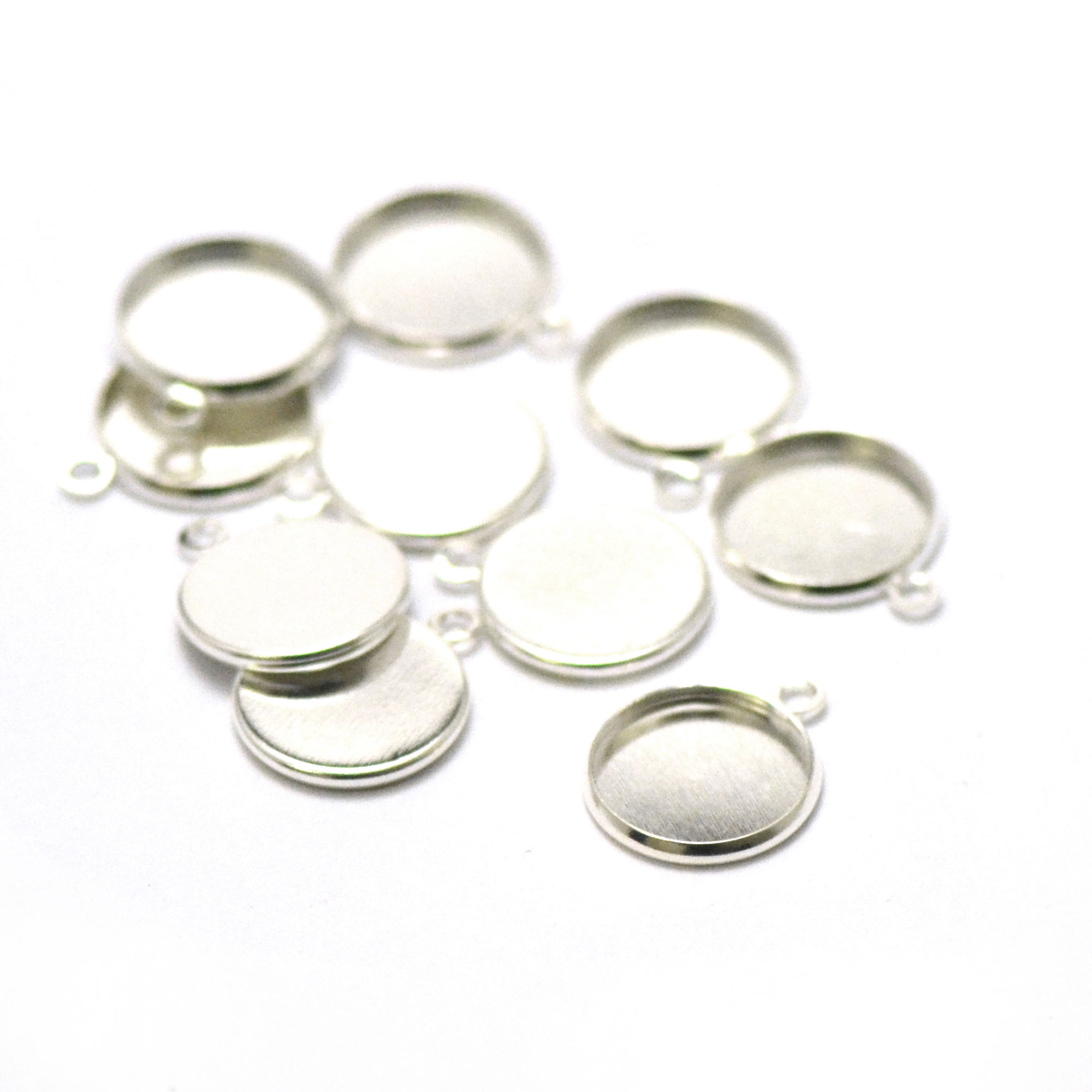 10 supports cabochon pendentif ronde 14 mm, argenté clair