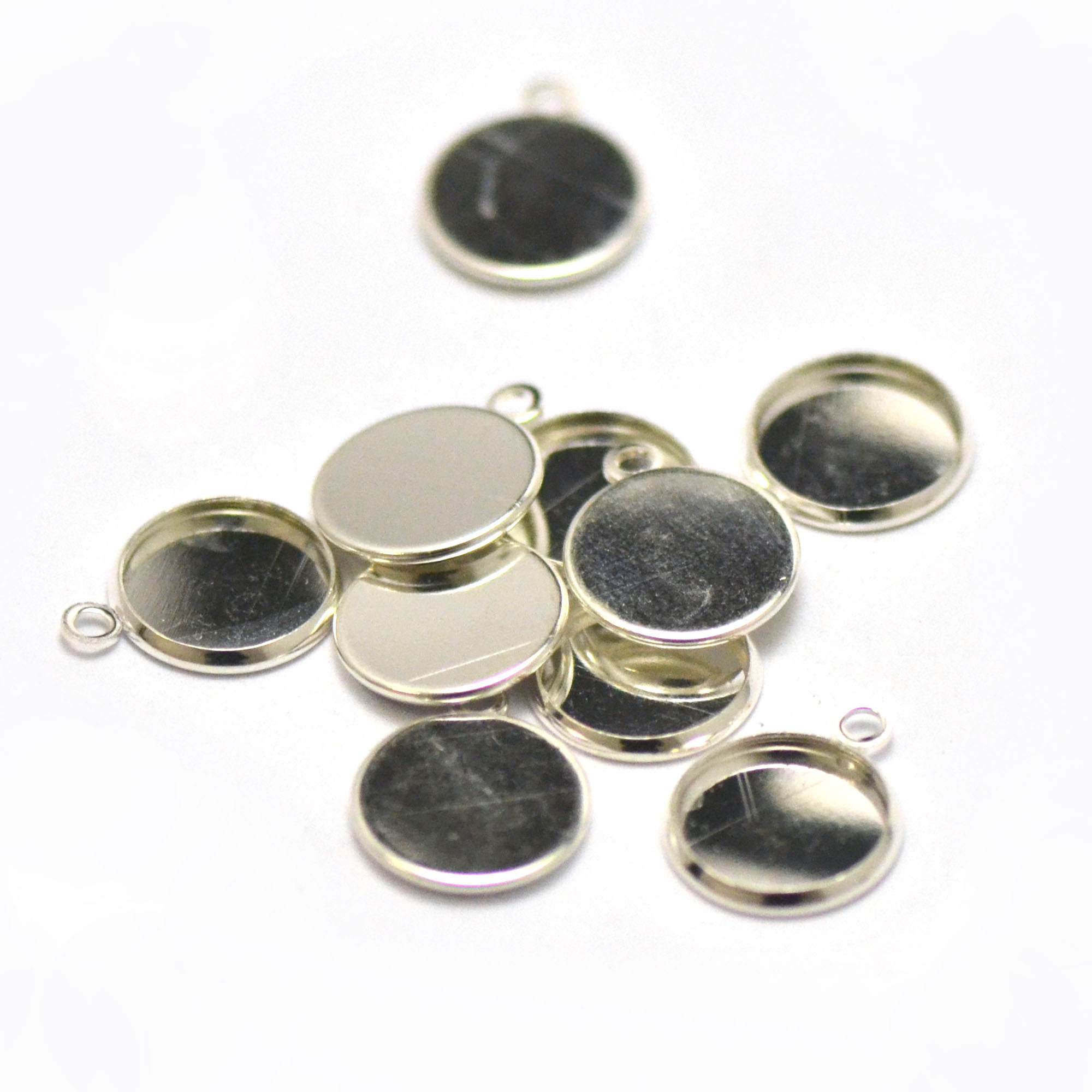 10 supports cabochon pendentif ronde 12 mm, argenté clair