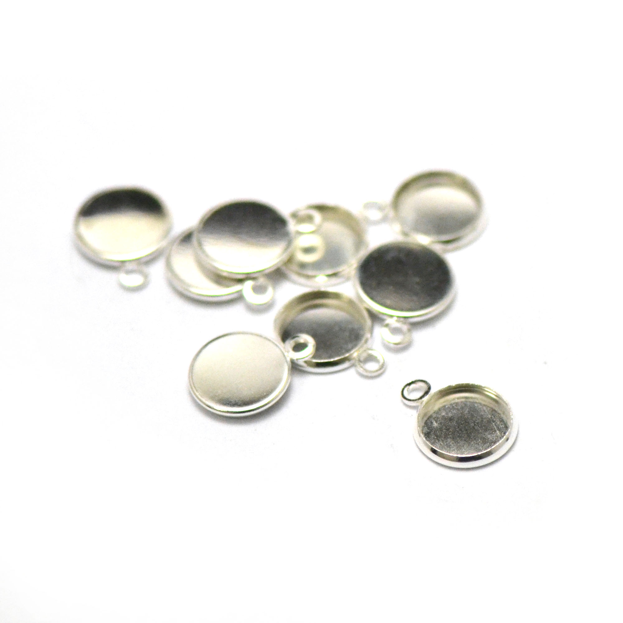 10 supports cabochon pendentif ronde 10 mm, argenté clair