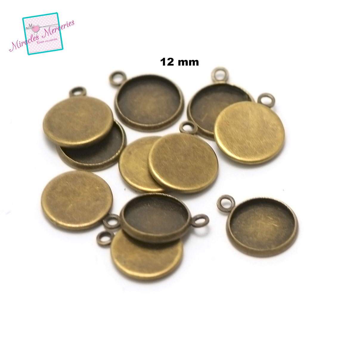 10 supports cabochon pendentif ronde 12 mm, bronze