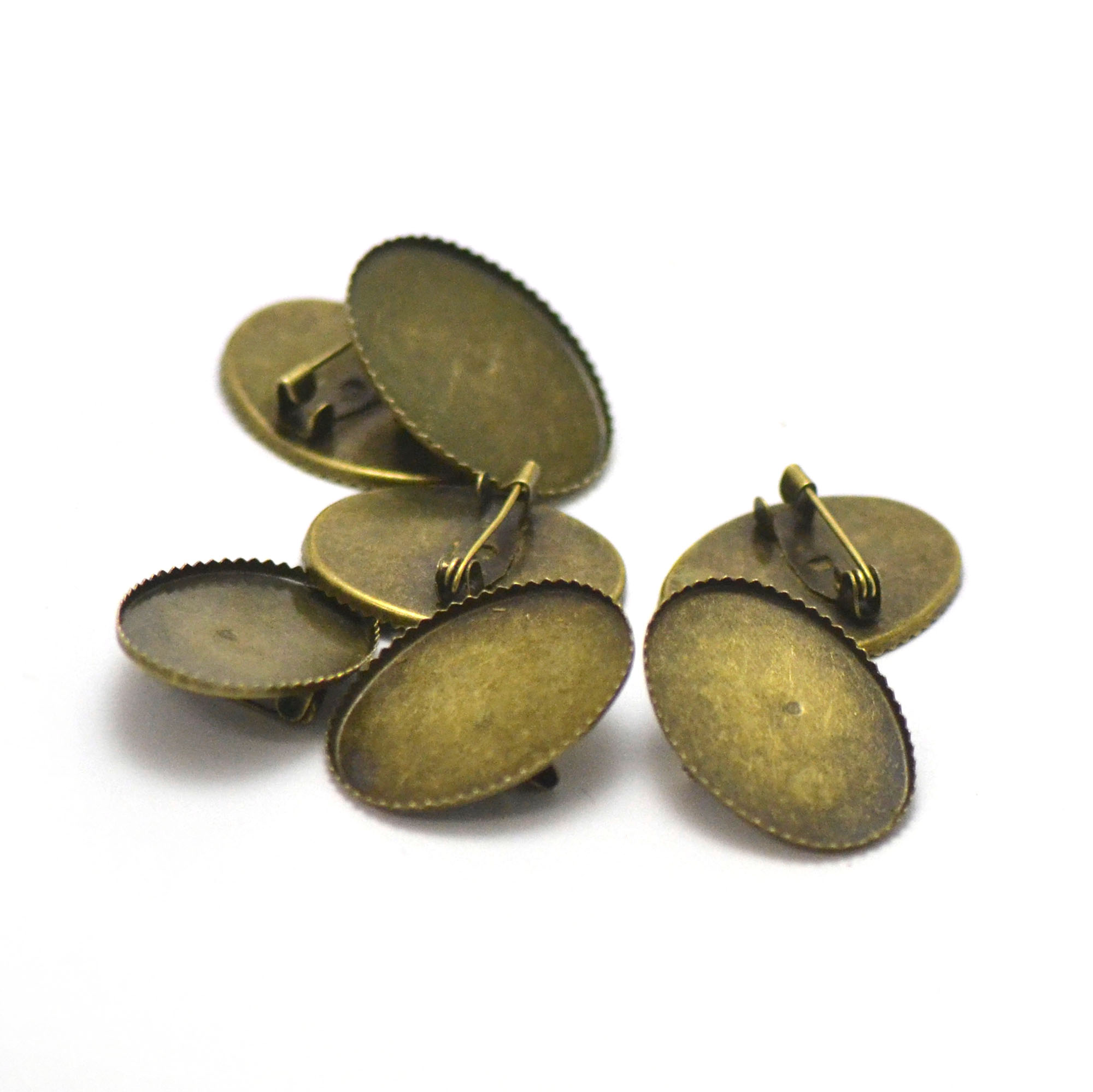 10 broches supports cabochon ovale 25x18 mmdent, bronze