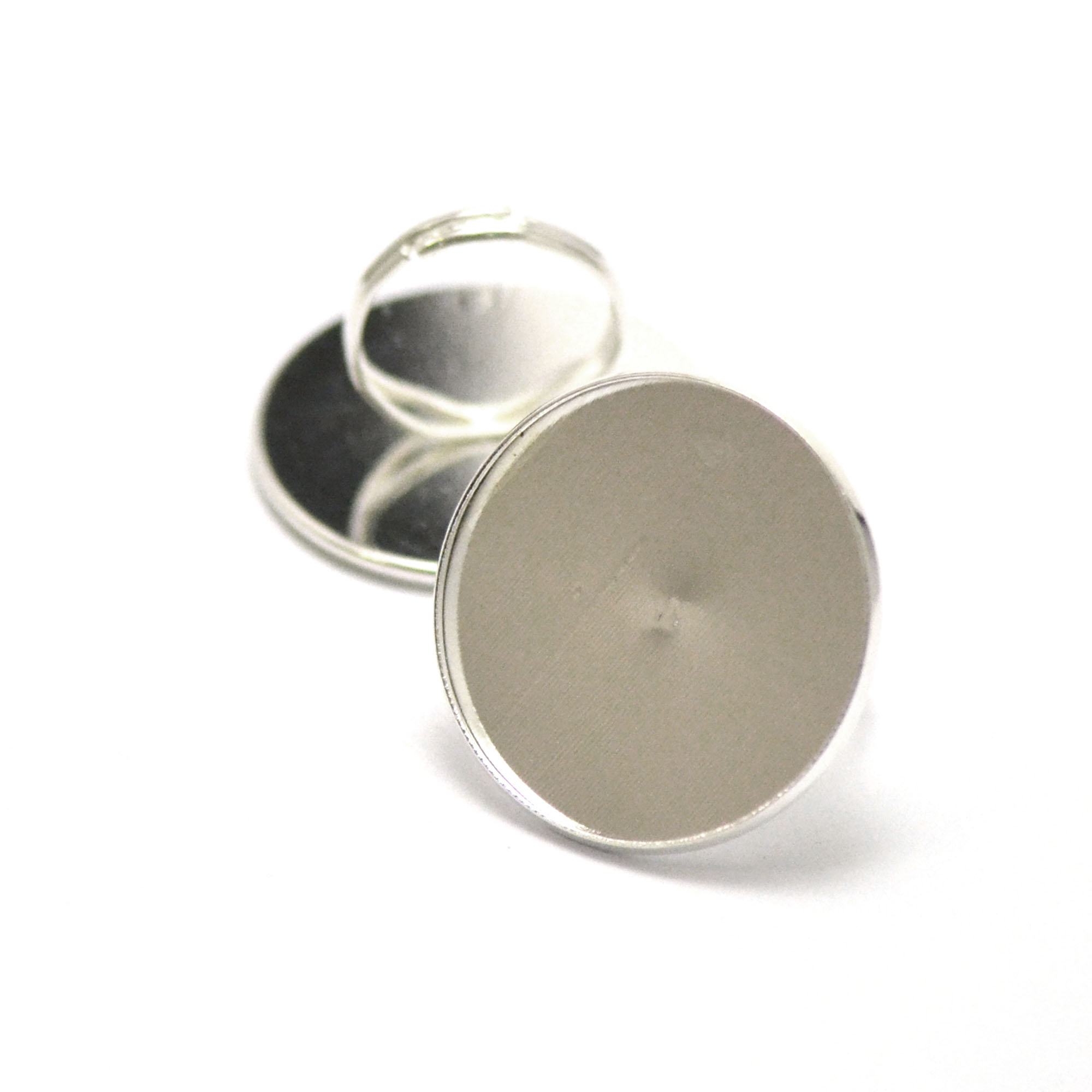 4 supports cabochons bague 30 mm, ronde droit argenté clair