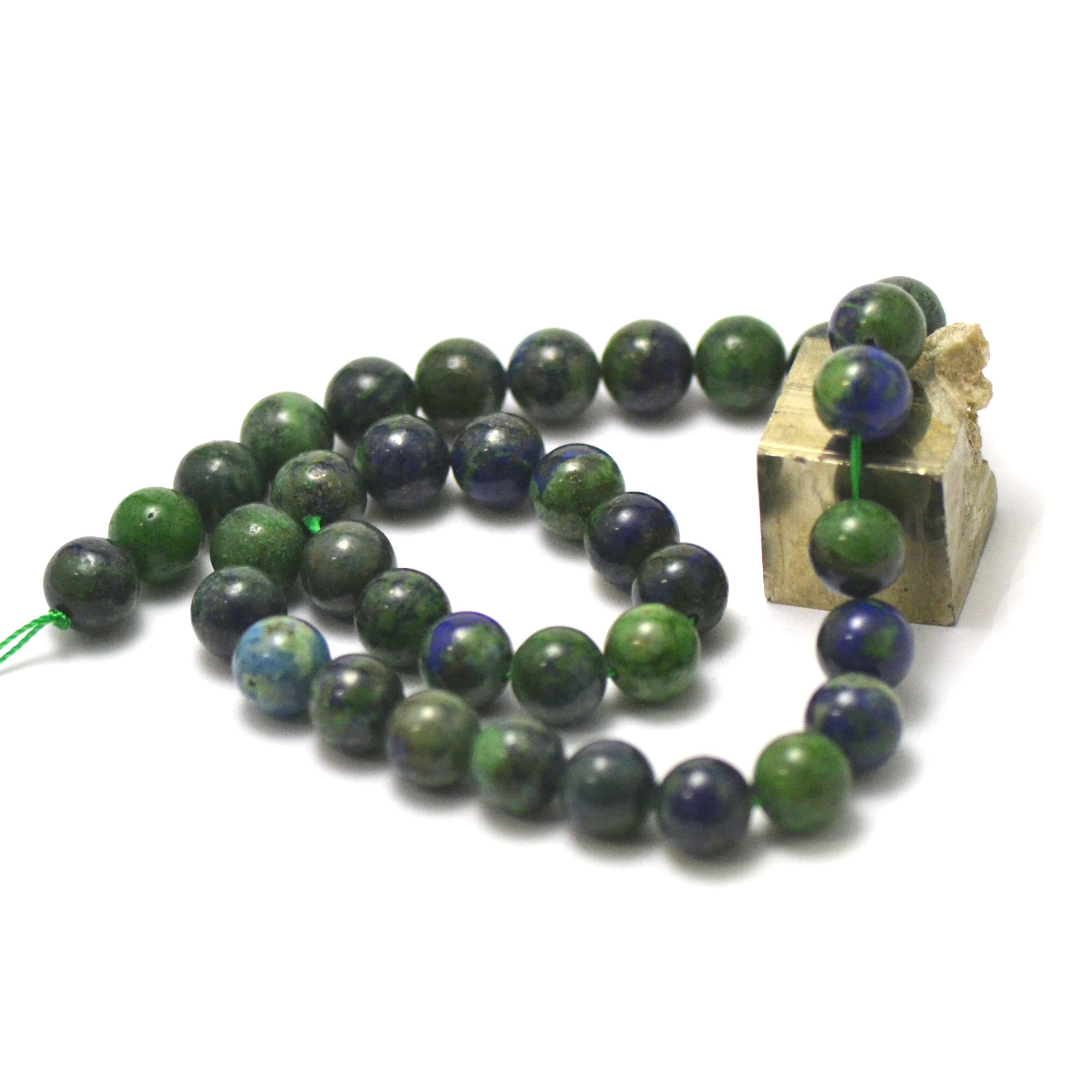 fil de 39 cm env 39 perles d\'azurite-malachite ronde 10 mm