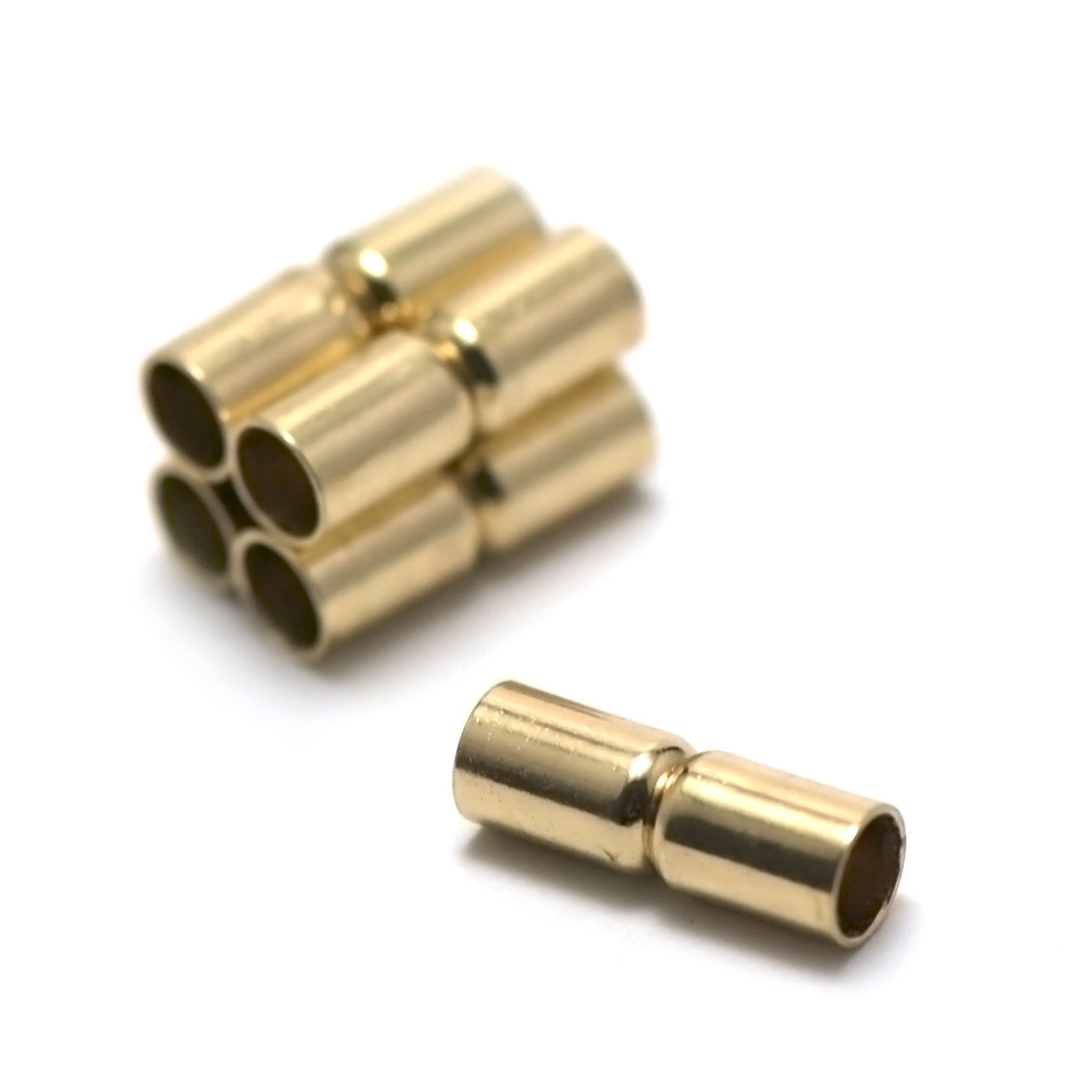 2 fermoirs magnétiques cylindre18x6 mm,doré ,pour cuir et cordon
