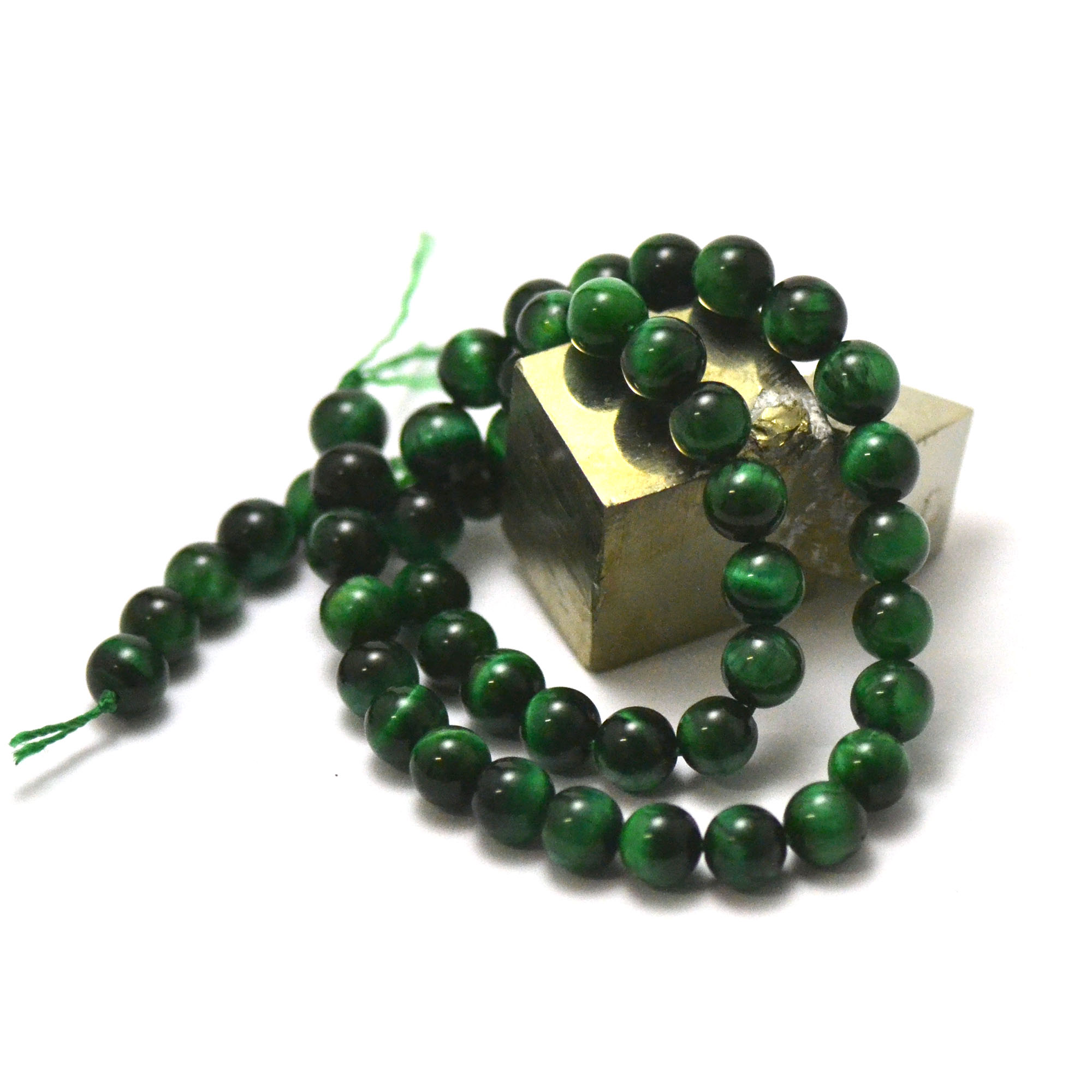 fil de 39 cm perles de l\'oeil de tigre vert ronde 8 mm, pierre naturelle