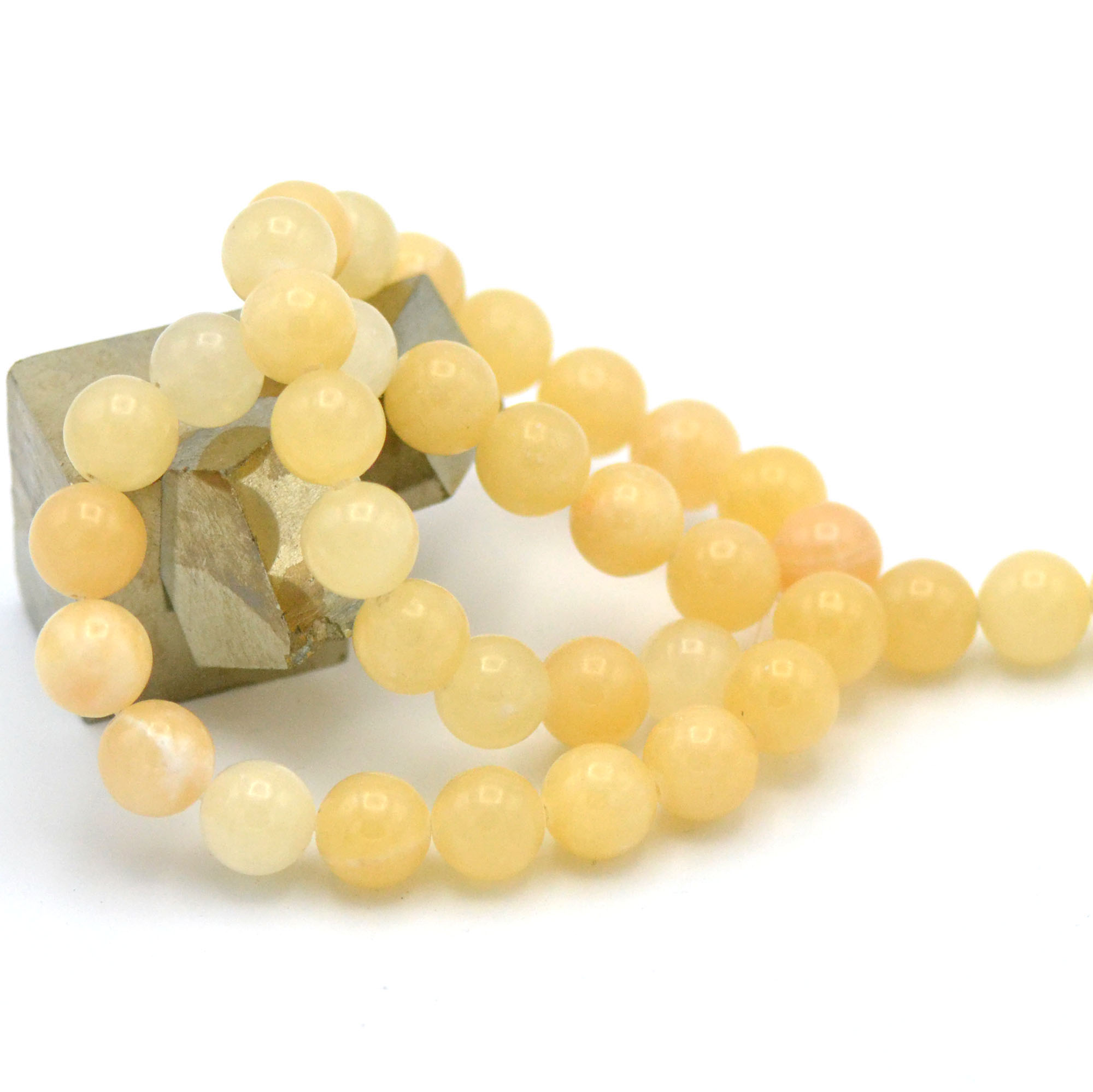 fil de 39 cm perles de calcite jaune ronde 10 mm, pierre naturelle