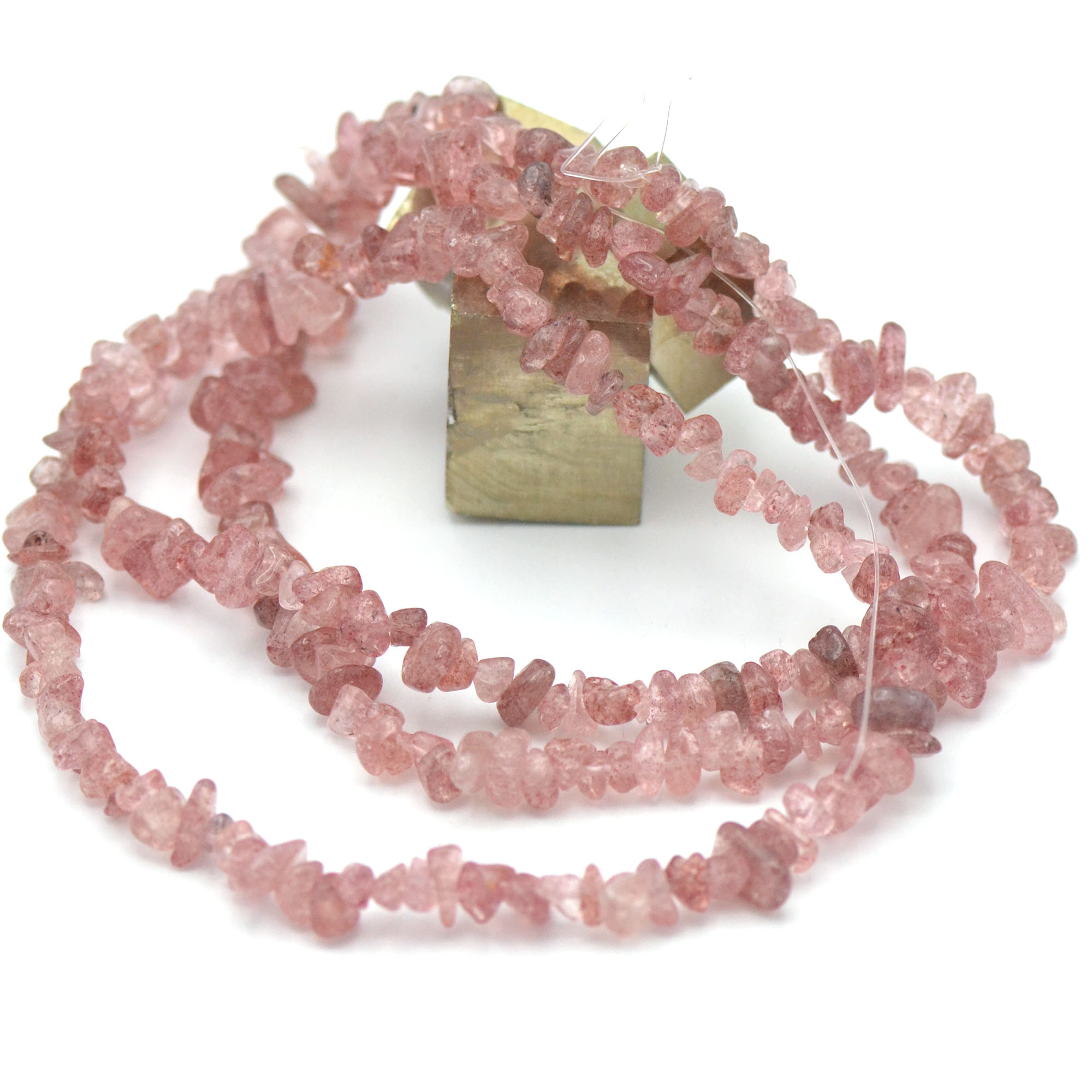 fil 84 cm env 300 perles de quartz strawberry chips, pierre naturelle