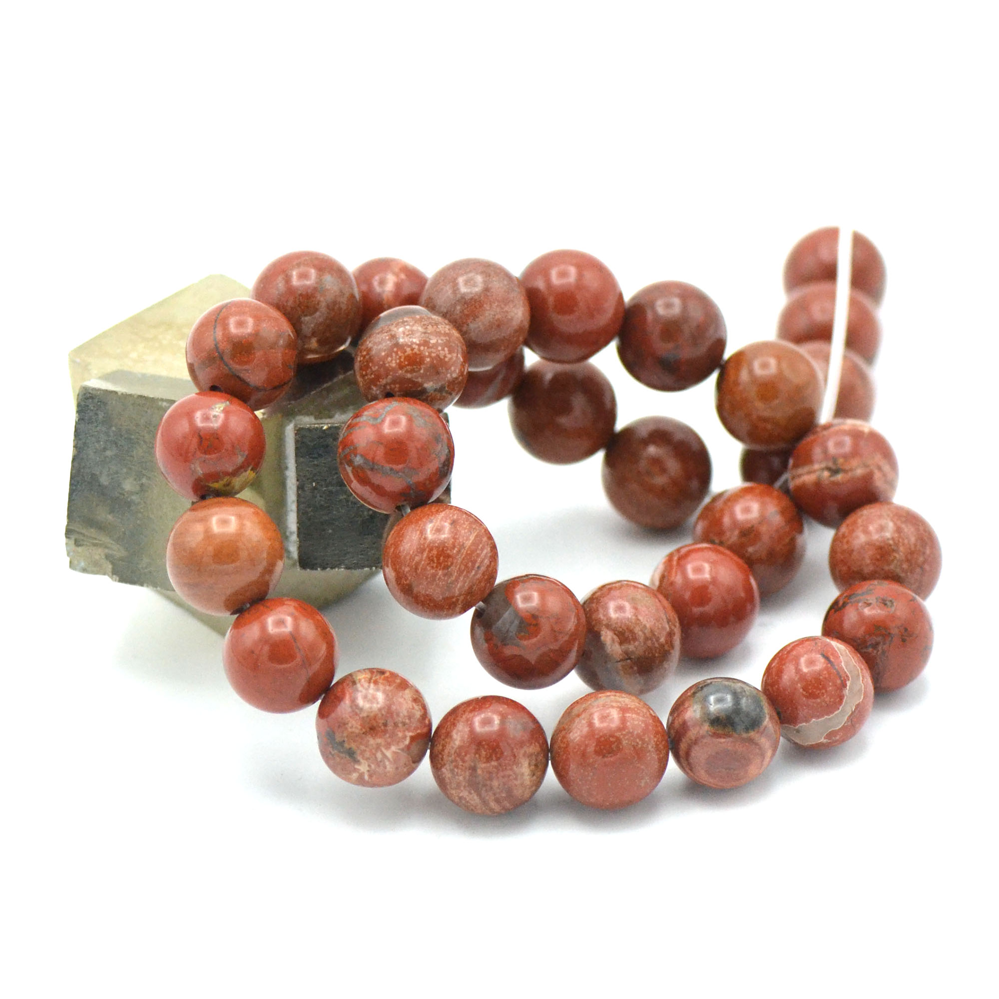 fil de 39 cm 32 perles de jaspe rouge ronde 12 mm, pierre naturelle