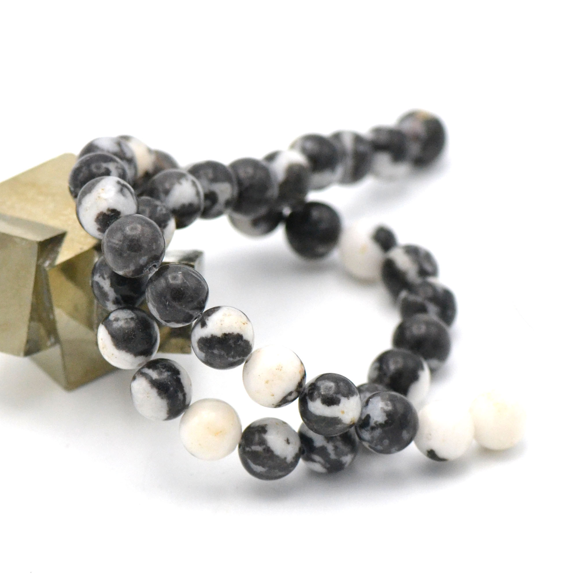 fil de 39 cm perles de jaspe zèbre ronde 10 mm, pierre naturelle