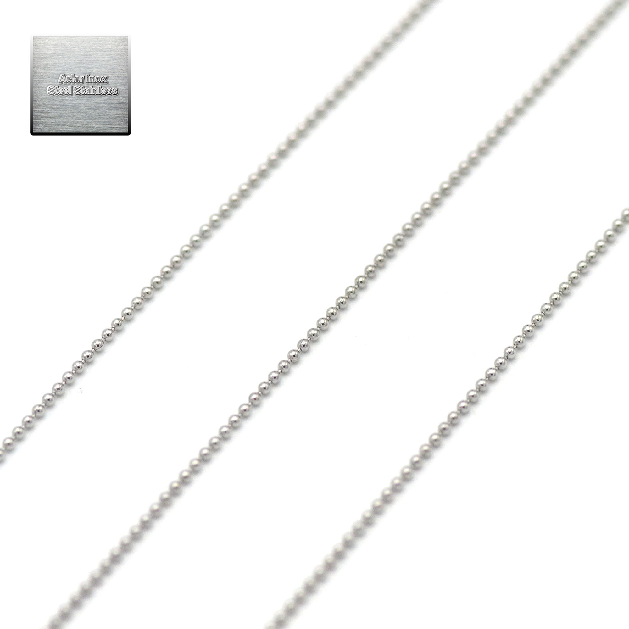 Acier inox: 1 m chaîne bille 1.5 mm, steel stainless