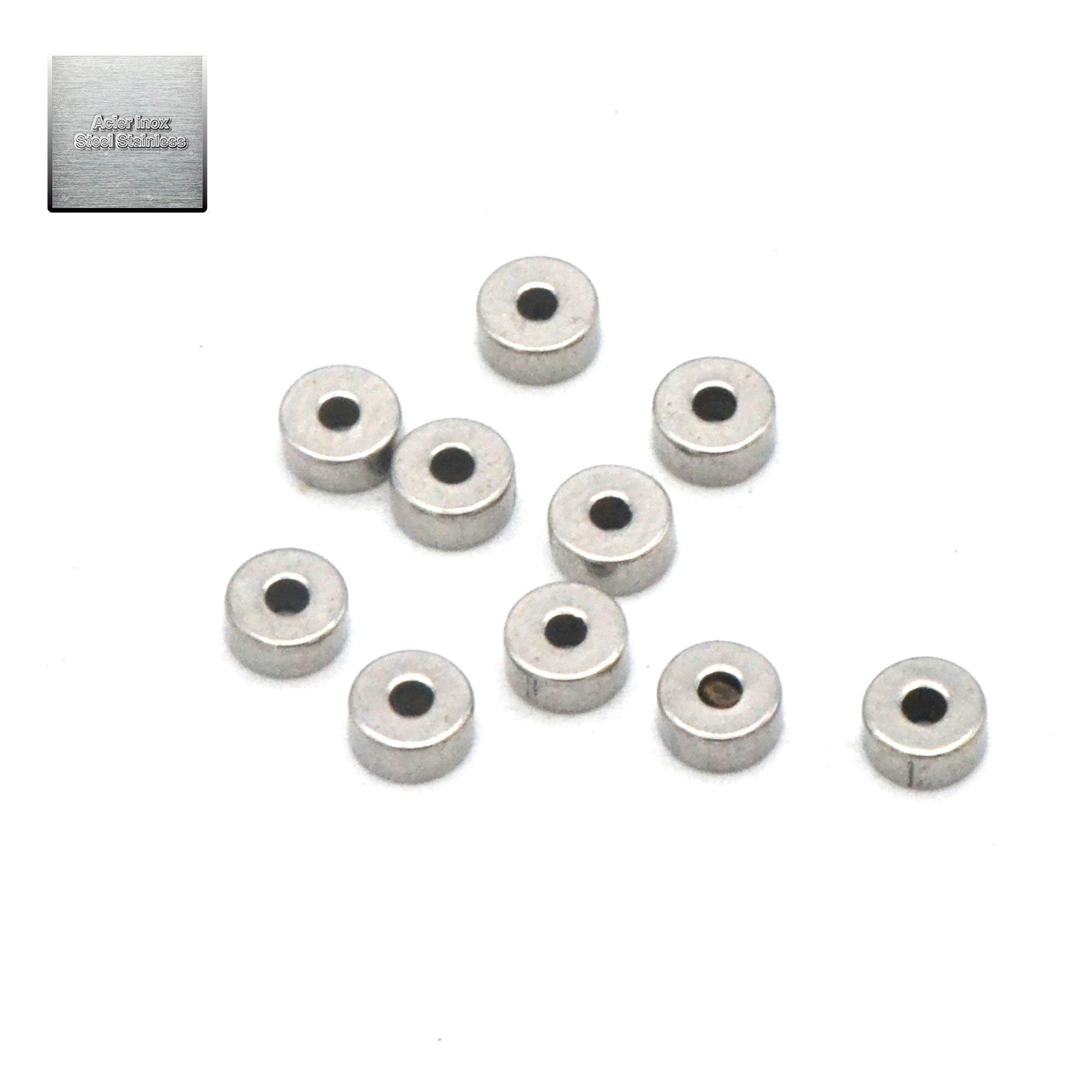 Acier inox: 20 perles passantes 004 rondelle 4x2 mm, steel stainless