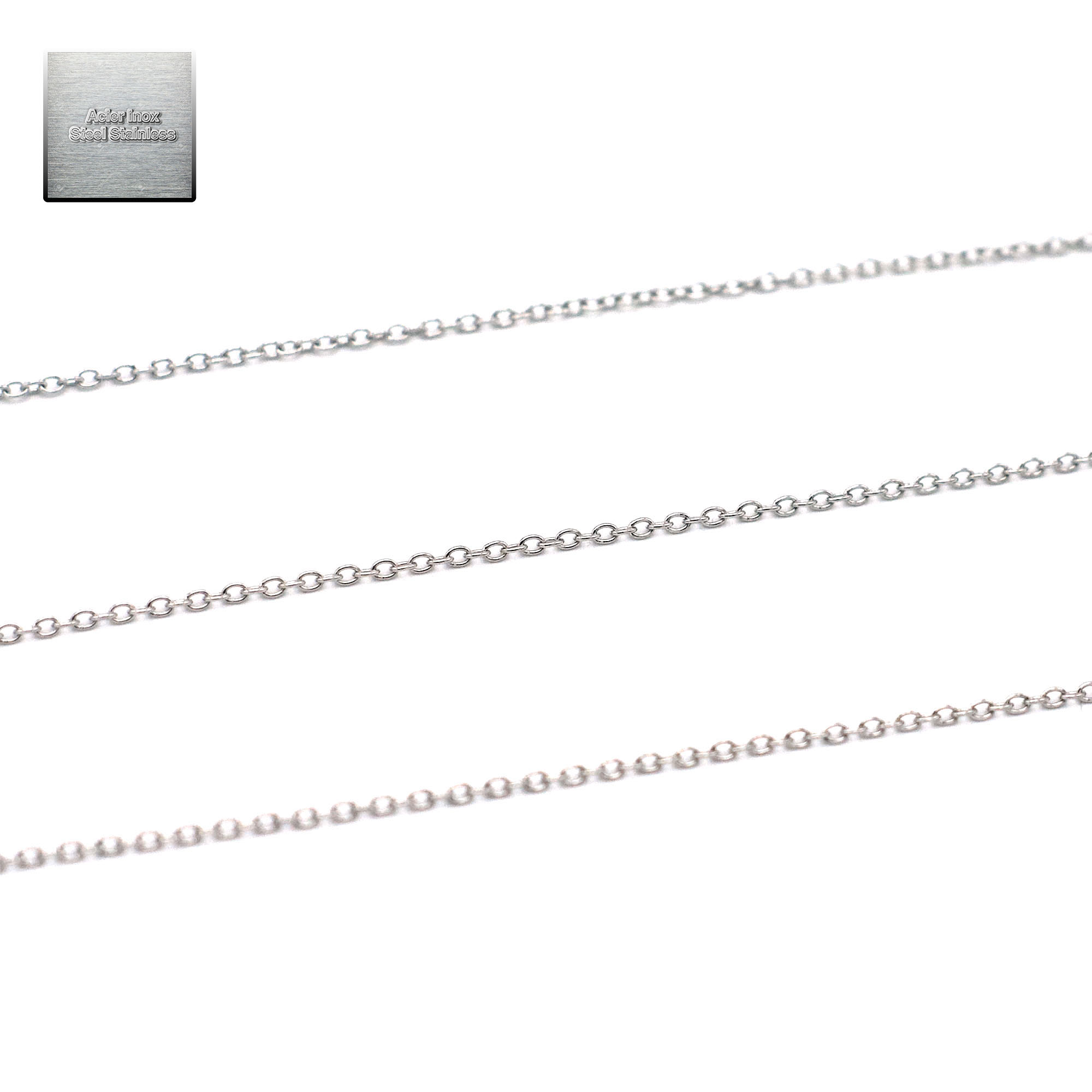 Acier inox: 1 m chaîne oval 1x1,5 mm , steel stainless 010