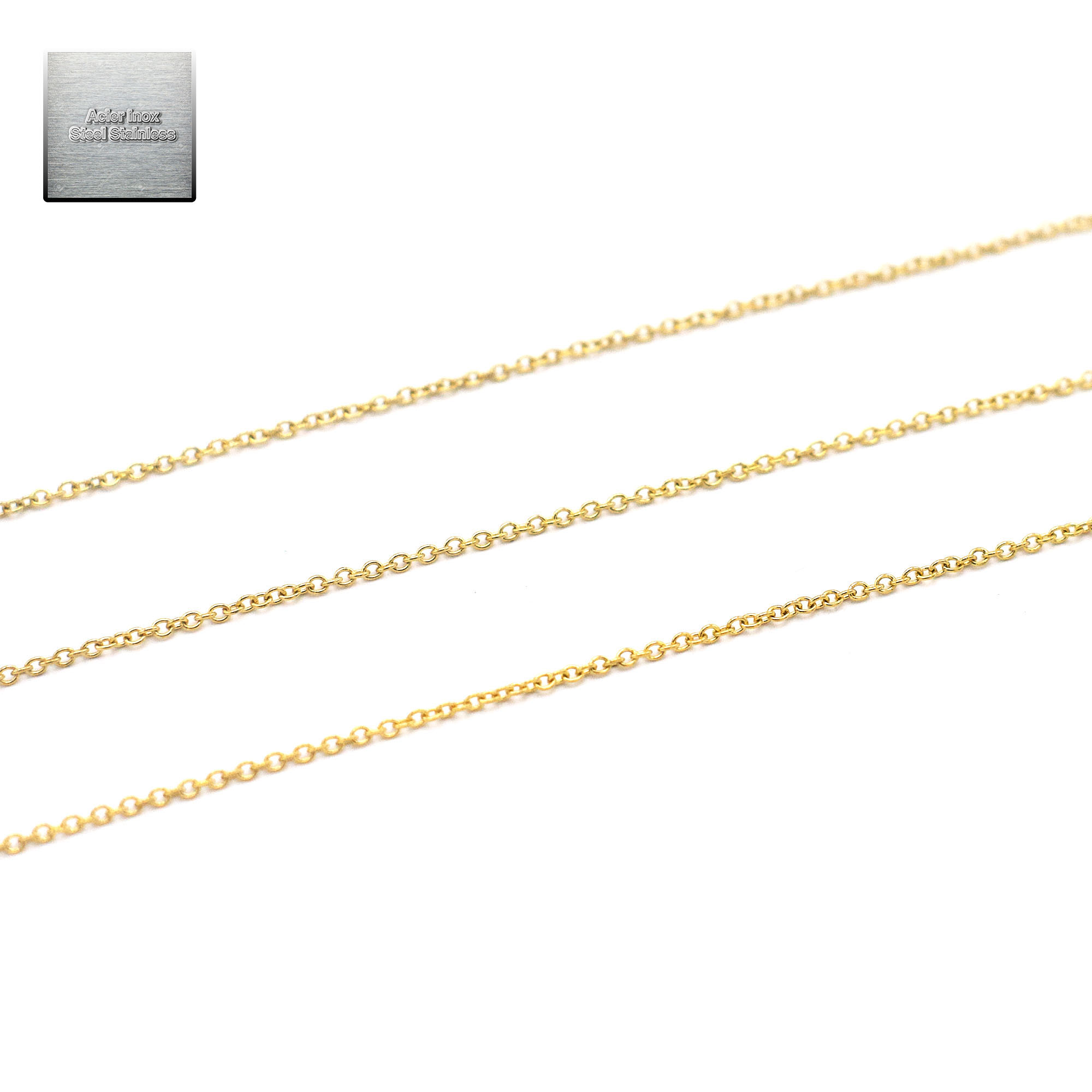 Acier inox doré: 1 m chaîne oval 1x1,5 mm , steel stainless 010