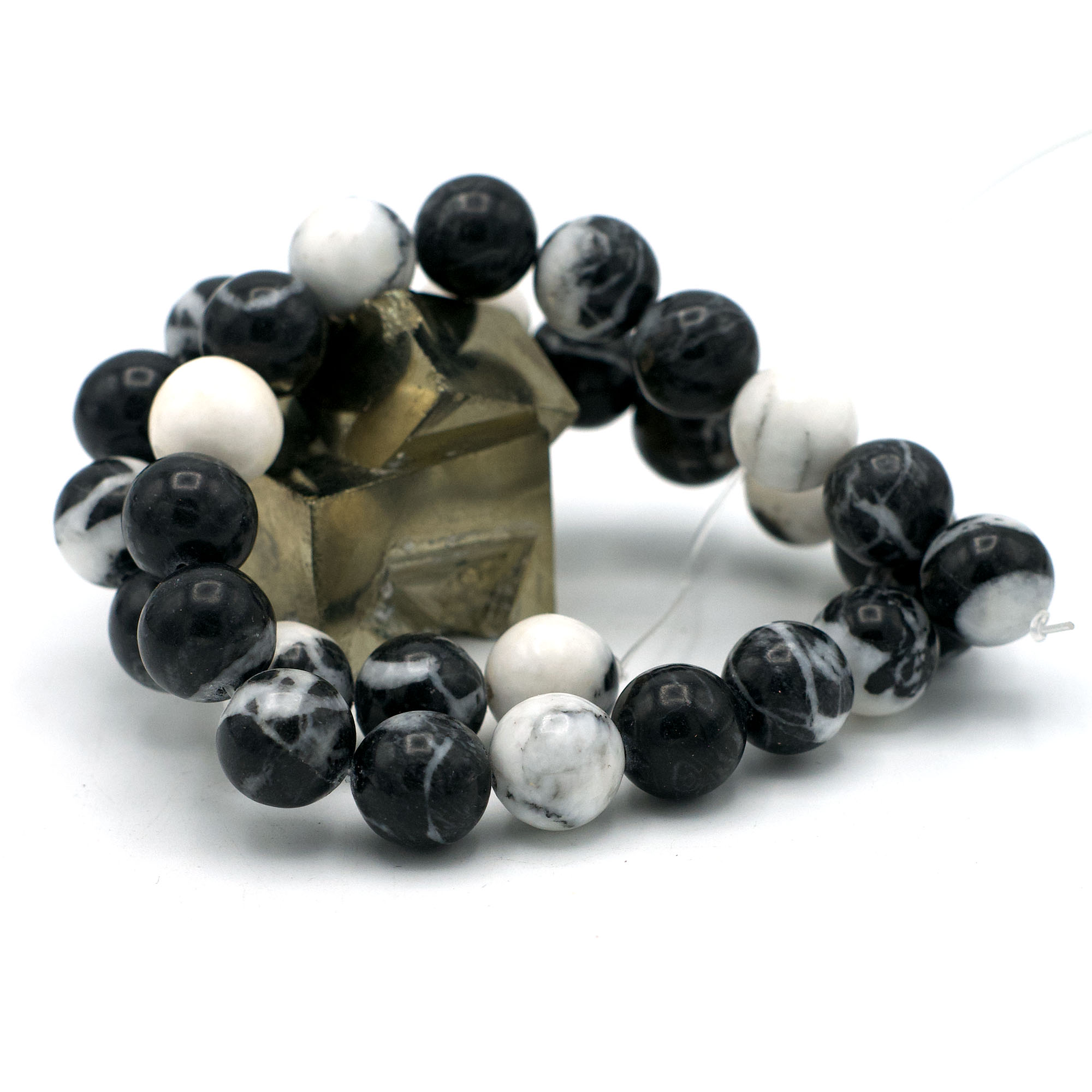 fil de 39 cm 32 perles jaspe zèbre ronde 12 mm, pierre naturelle