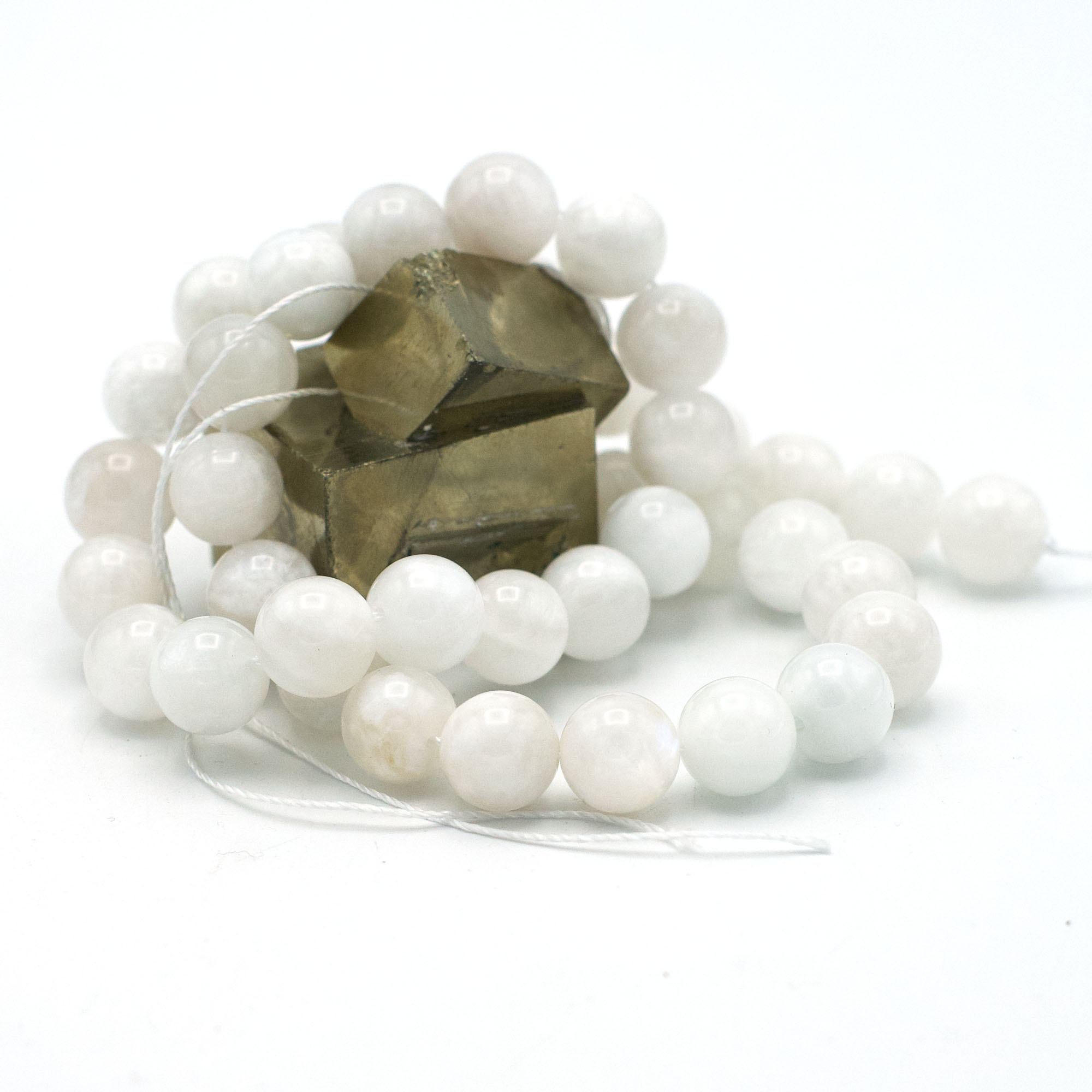 fil de 39 cm perles de pierre de lune ronde 10 mm, pierre naturelle