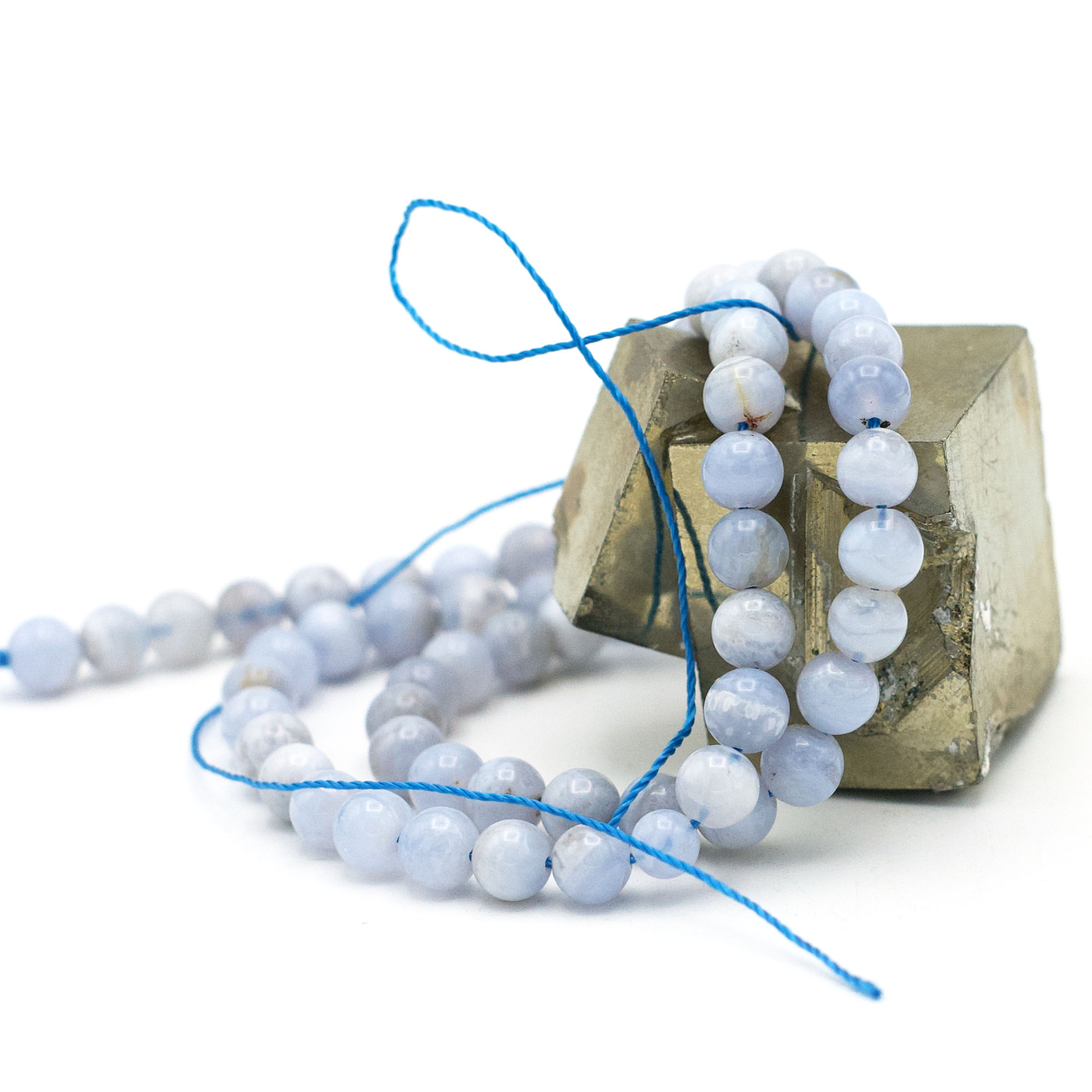 fil de 39 cm perles de Calcédoine ronde 6 mm, pierre naturelle