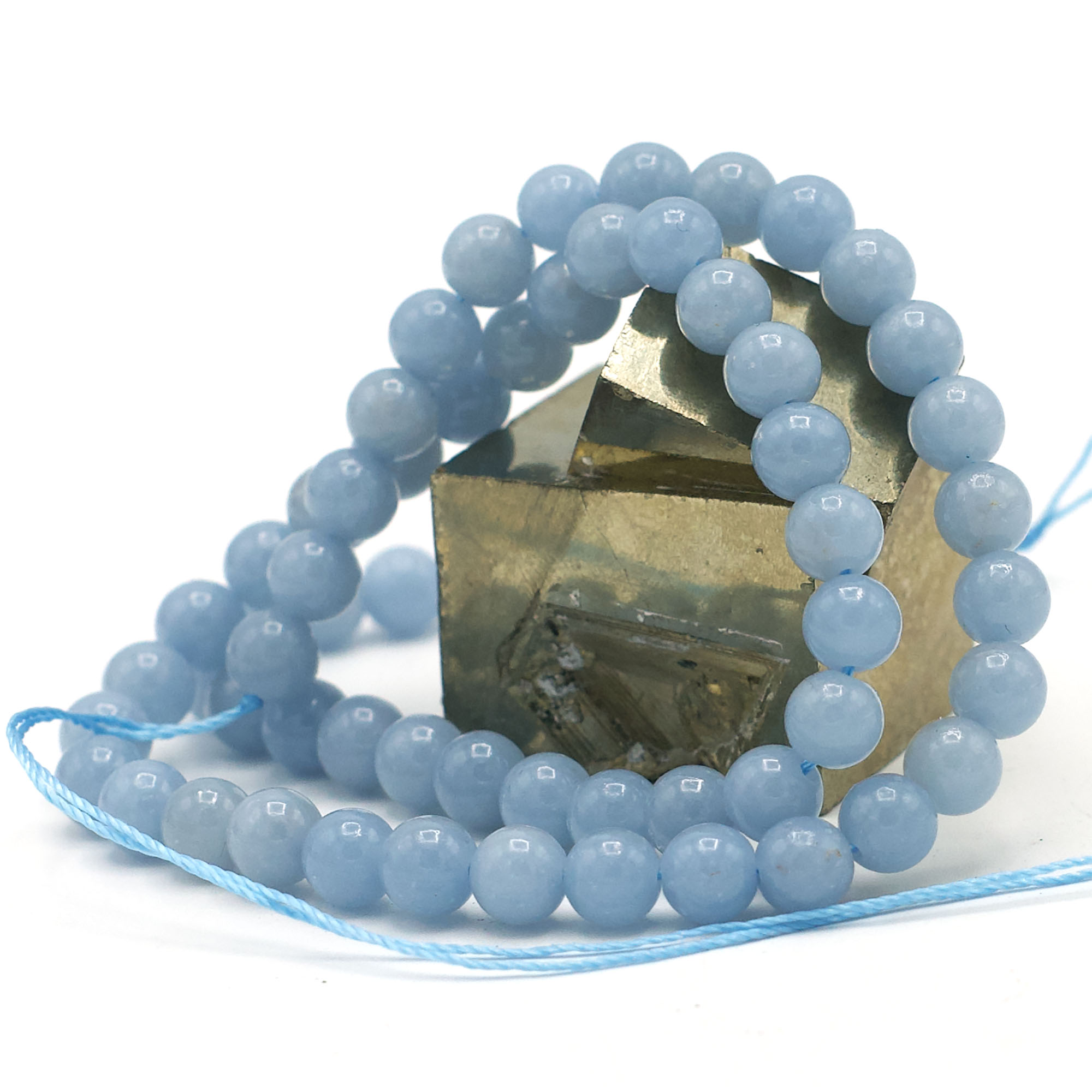 fil de 39 cm perles d\'Angélite bleu ronde 6 mm, pierre naturelle