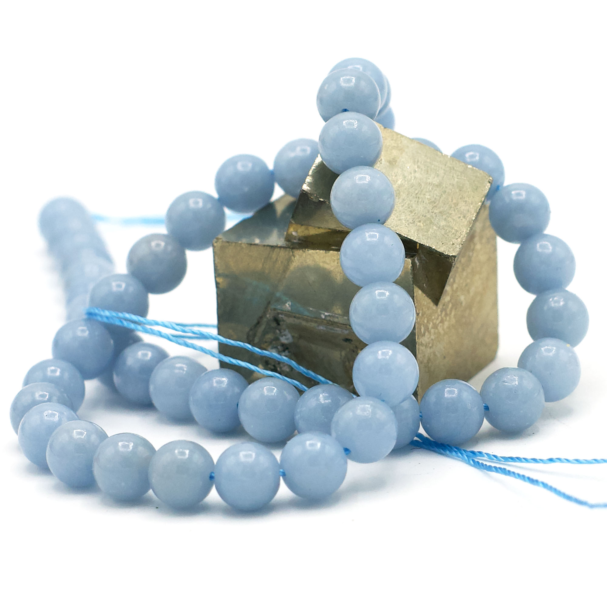 fil de 39 cm perles d\'Angélite bleu ronde 8 mm, pierre naturelle