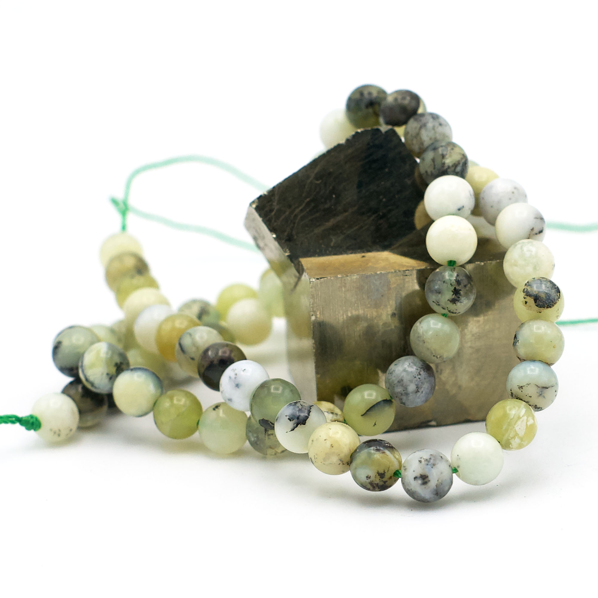fil de 39 cm perles d\'Opale vert ronde 6 mm, pierre naturelle