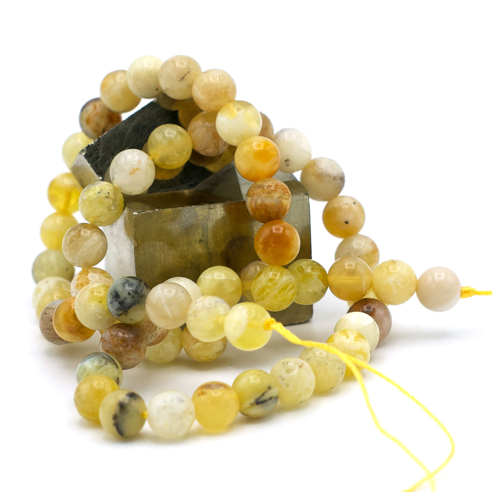 fil de 39 cm perles d\'Opale jaune ronde 6 mm, pierre naturelle