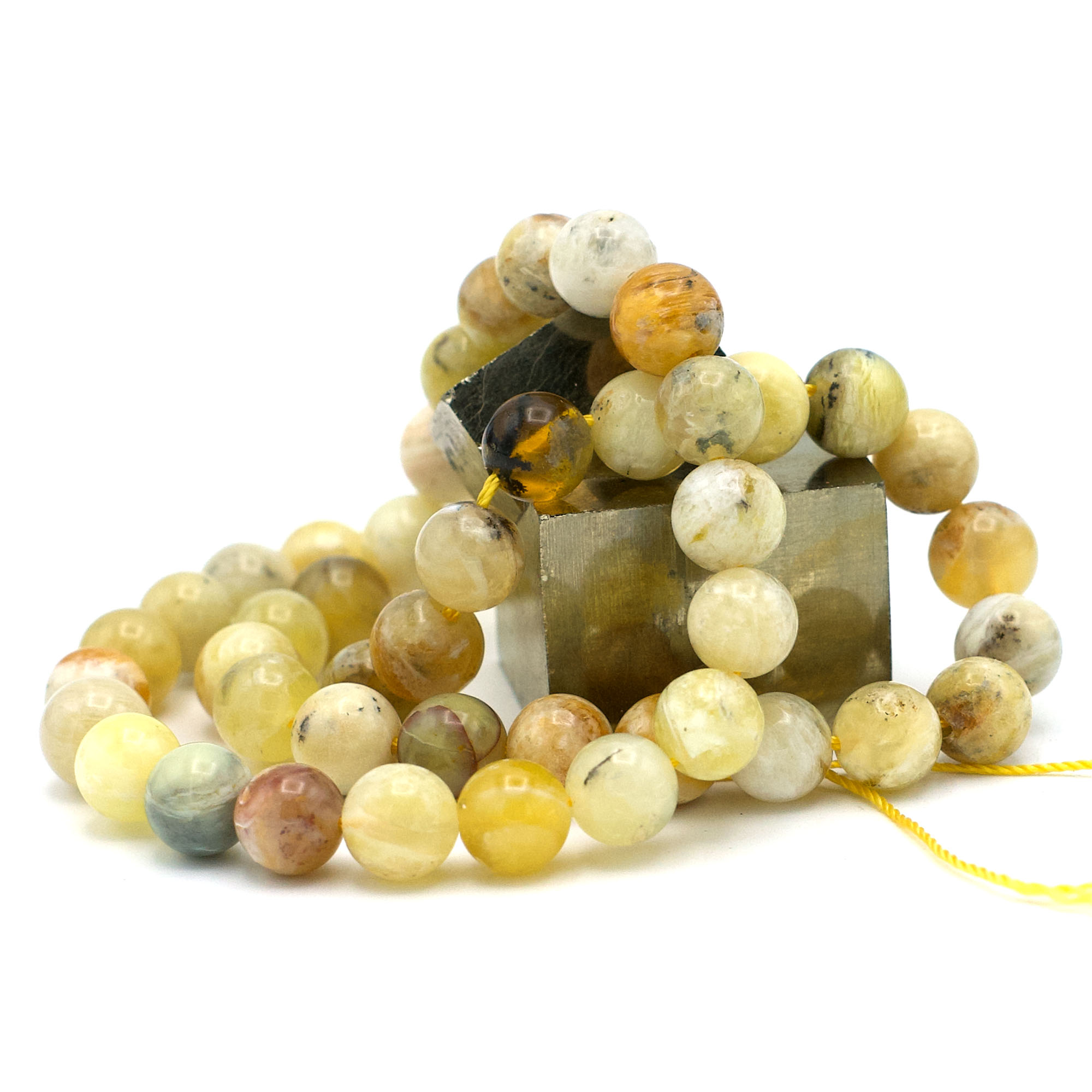 fil de 39 cm perles d\'Opale jaune ronde 8 mm, pierre naturelle