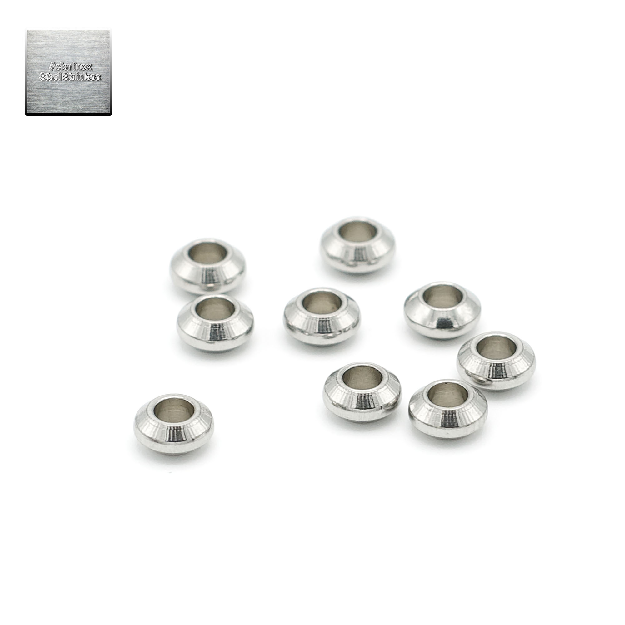 Acier inox: 20 perles intercalaire 001c soucoupe 6x3 mm, steel stainless