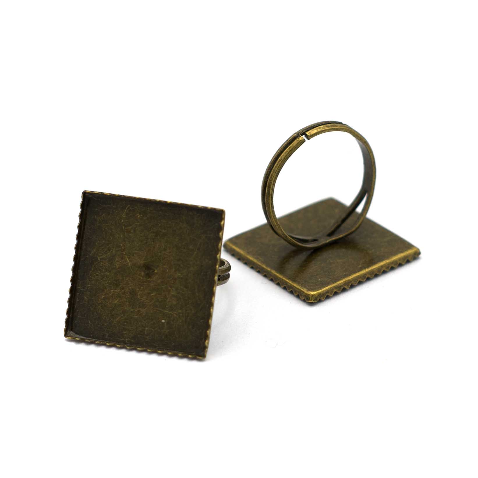10 support cabochon bague carrée 20x20 mm, bronze