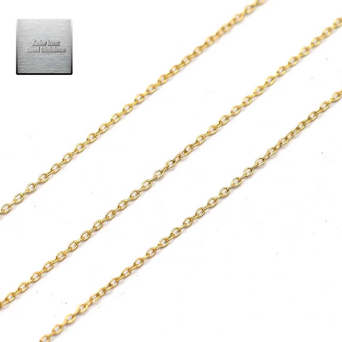 Acier inox doré: 1 m chaîne oval 0,8x0,3 mm, steel stainless 011