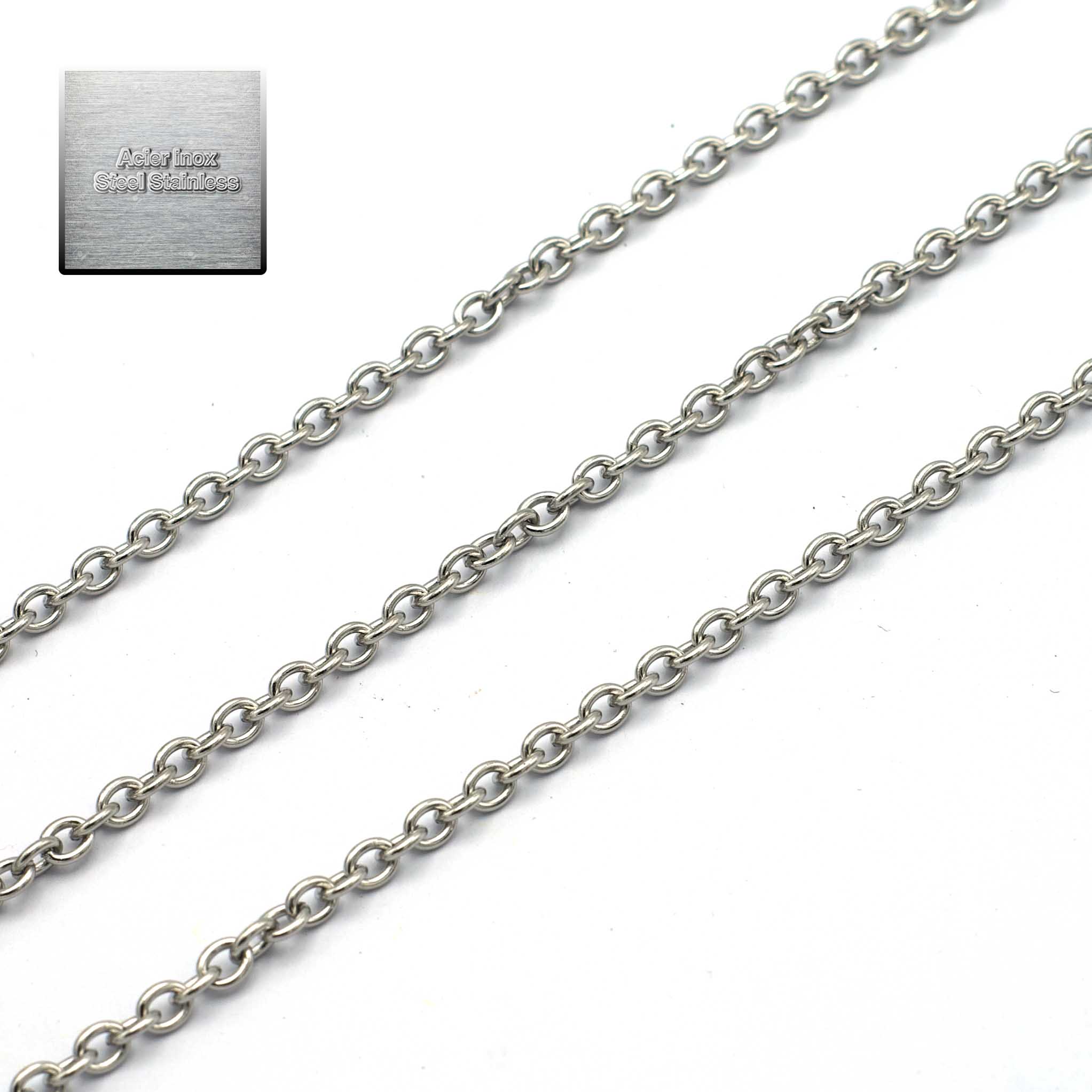 Acier inox : 1 m chaîne oval 5x4 mm, steel stainless 012