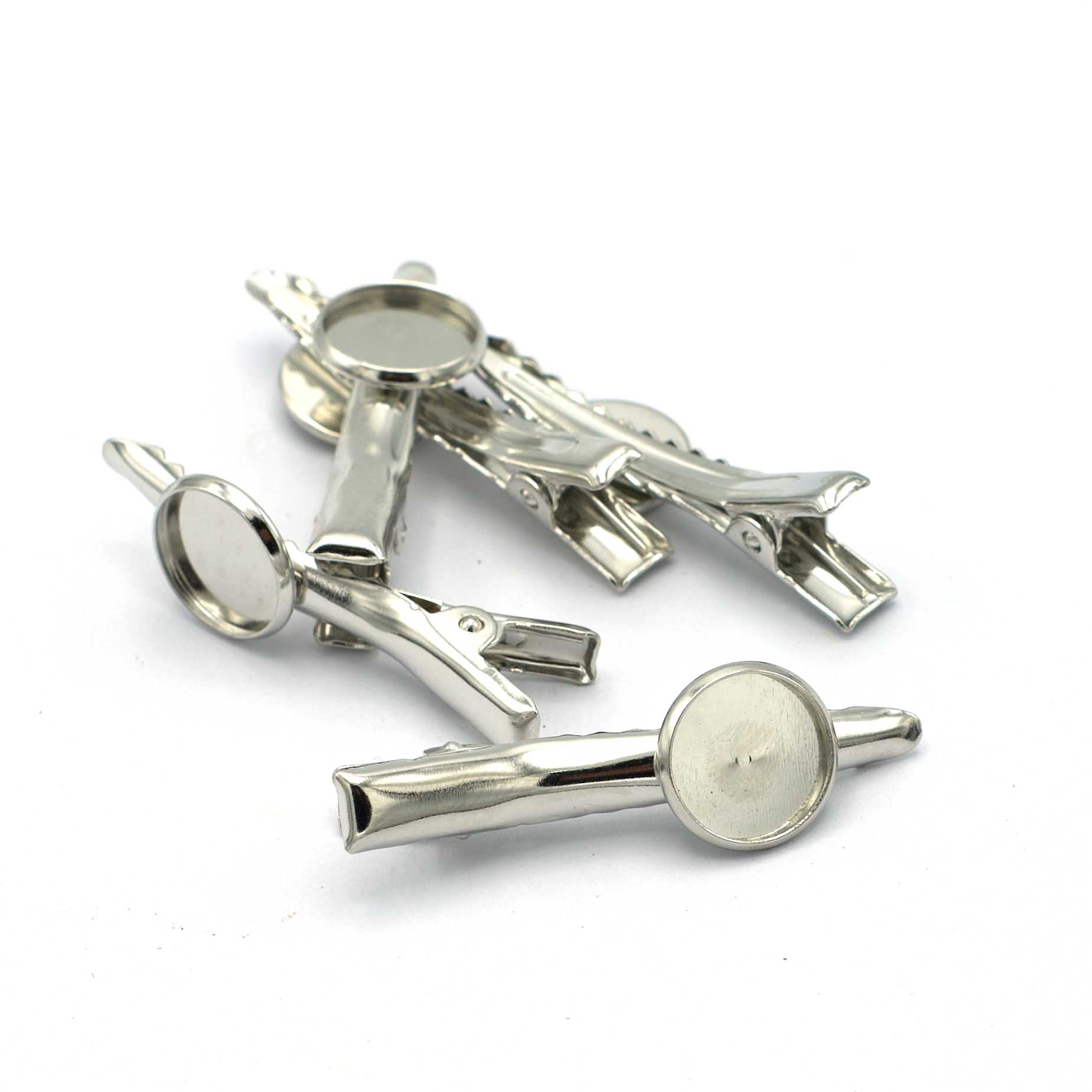 10 pince crocodile/épingles à cheveux support cabochon 12 mm, argenté