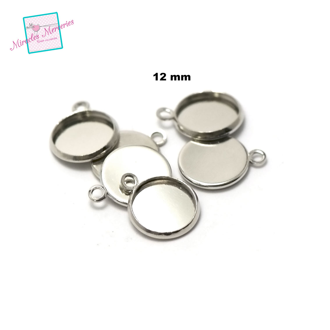 10 supports cabochon pendentif rond 12 mm, argenté