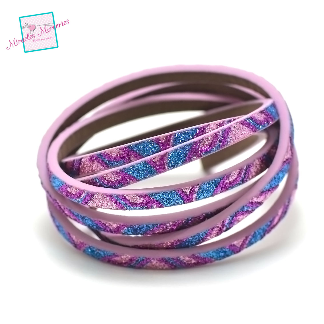 1,15 m lanière croûte de cuir 5x2 mm,doublée 039 paillette motif,rose fuchsia